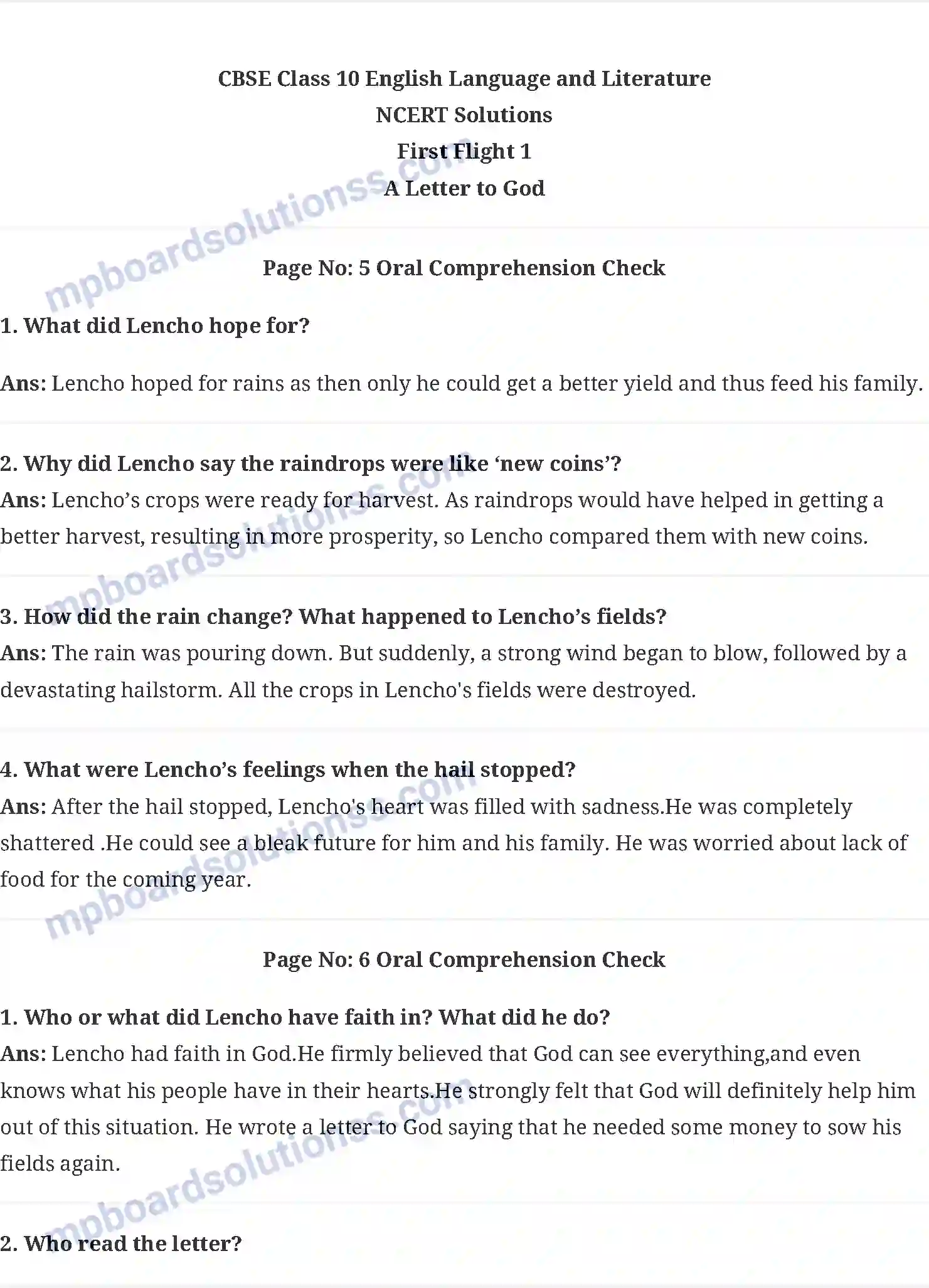 MP Board Book for Class 10 English A Letter to God Image 1