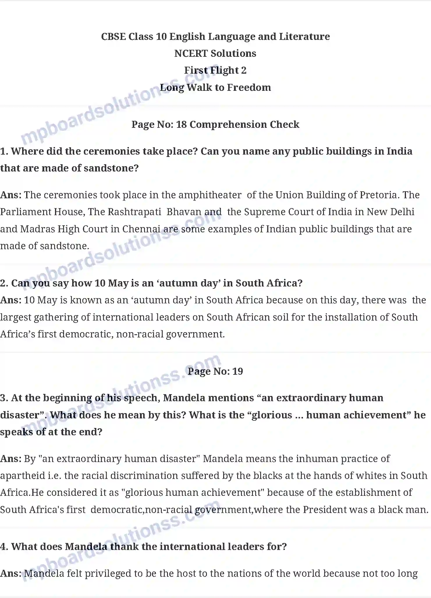 MP Board Book for Class 10 English Long Walk To Freedom Image 1
