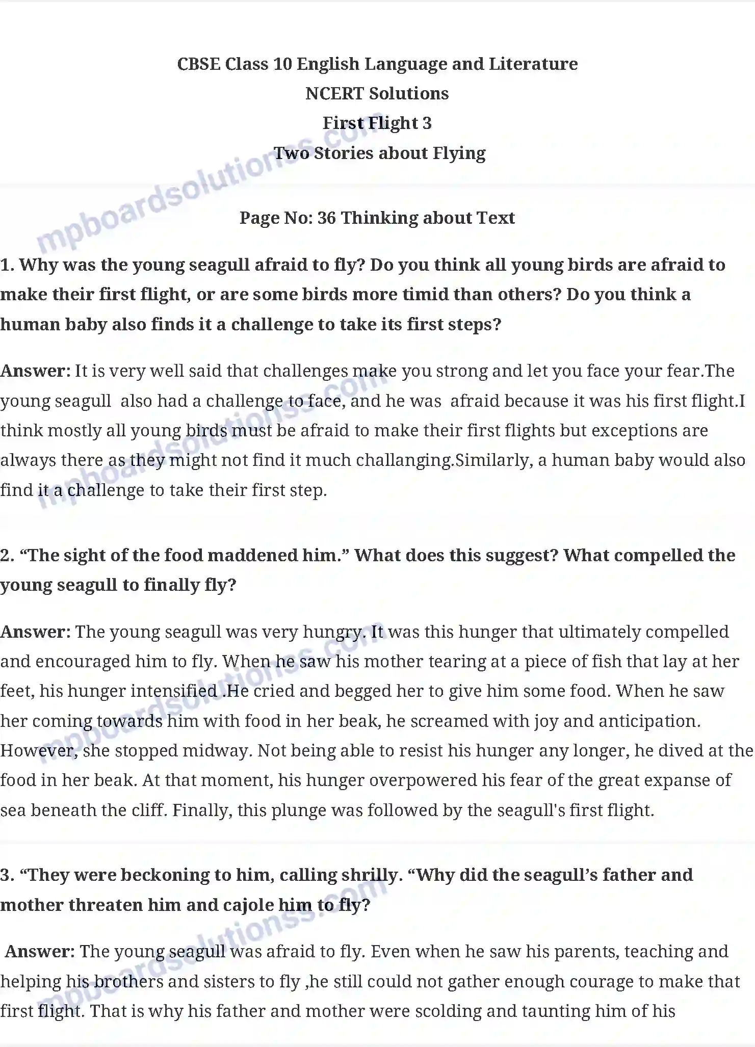 MP Board Book for Class 10 English Two Stories about Flying Image 1