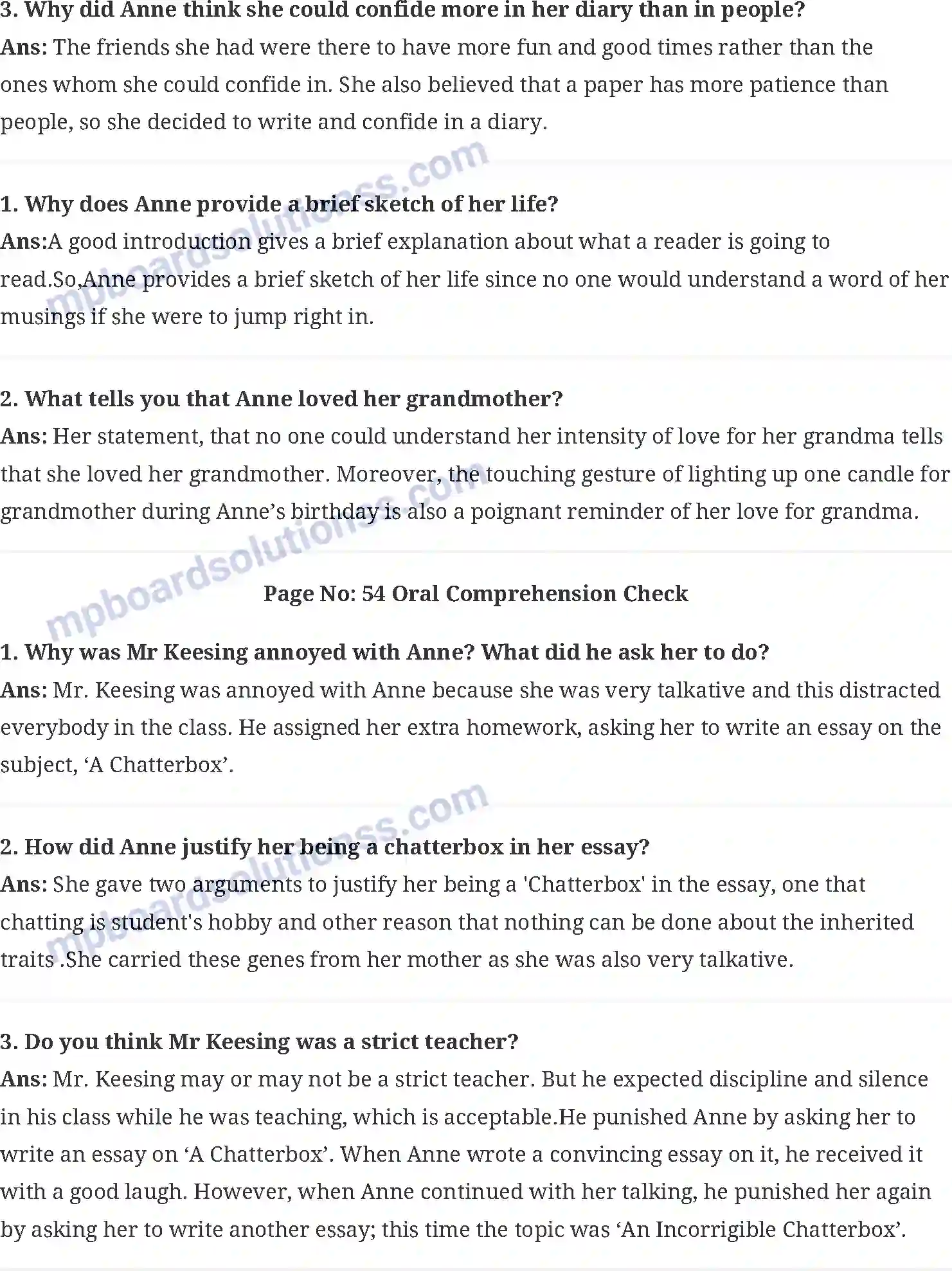 MP Board Book for Class 10 English From the Diary of Anne Frank Image 3