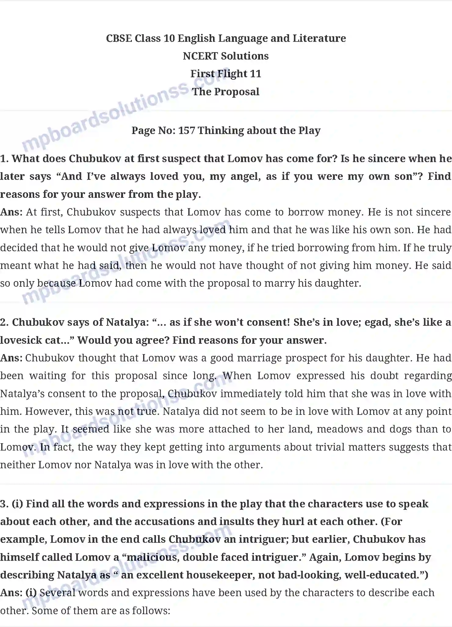MP Board Book for Class 10 English The Proposal Image 1