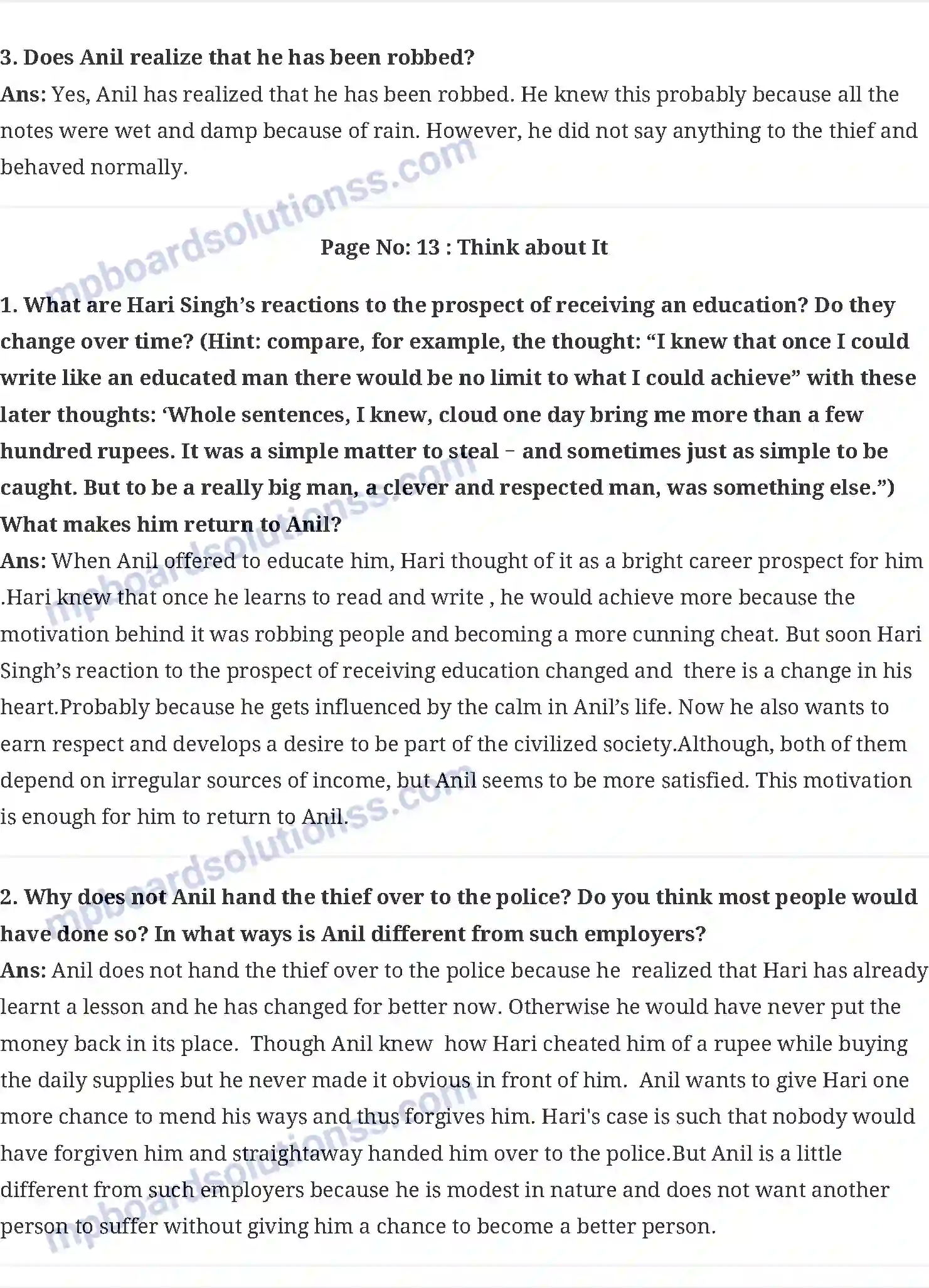 MP Board Book for Class 10 English The Thief&apos;s Story Image 2