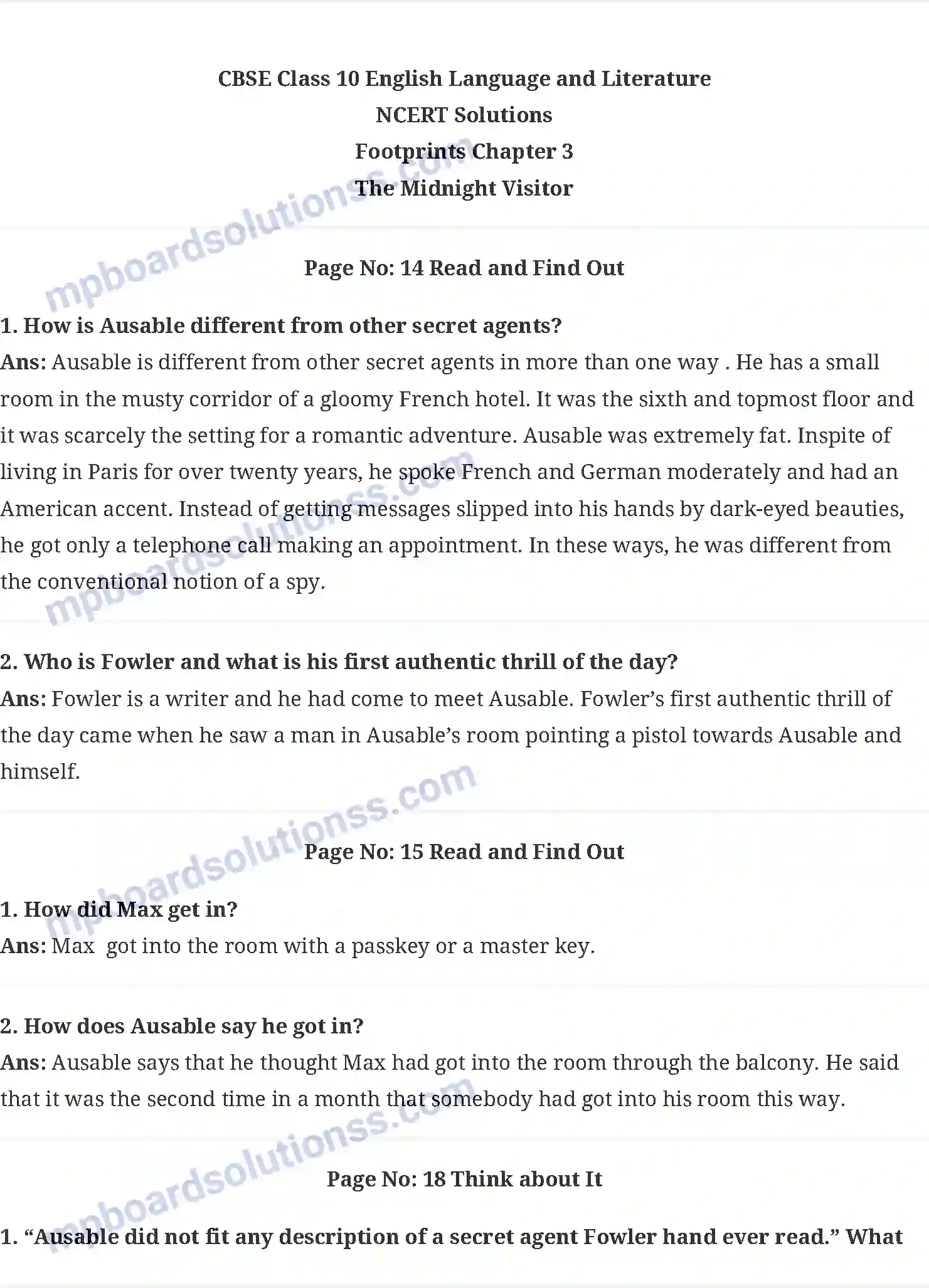 MP Board Book for Class 10 English The Midnight Visitor Image 1