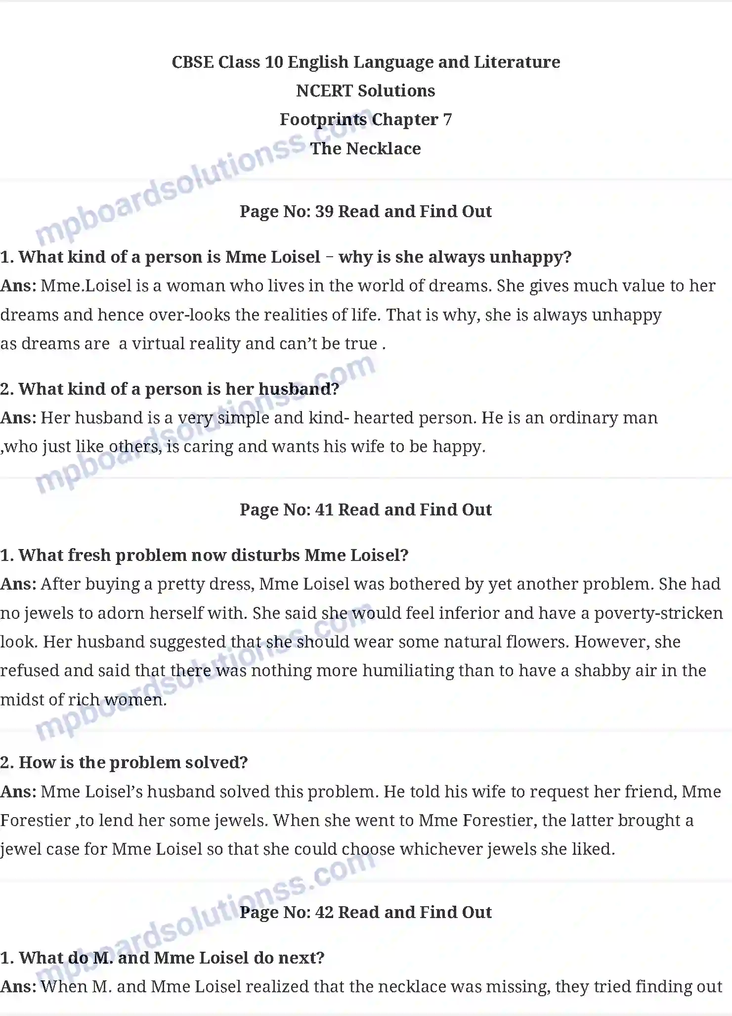 MP Board Book for Class 10 English The Necklace Image 1