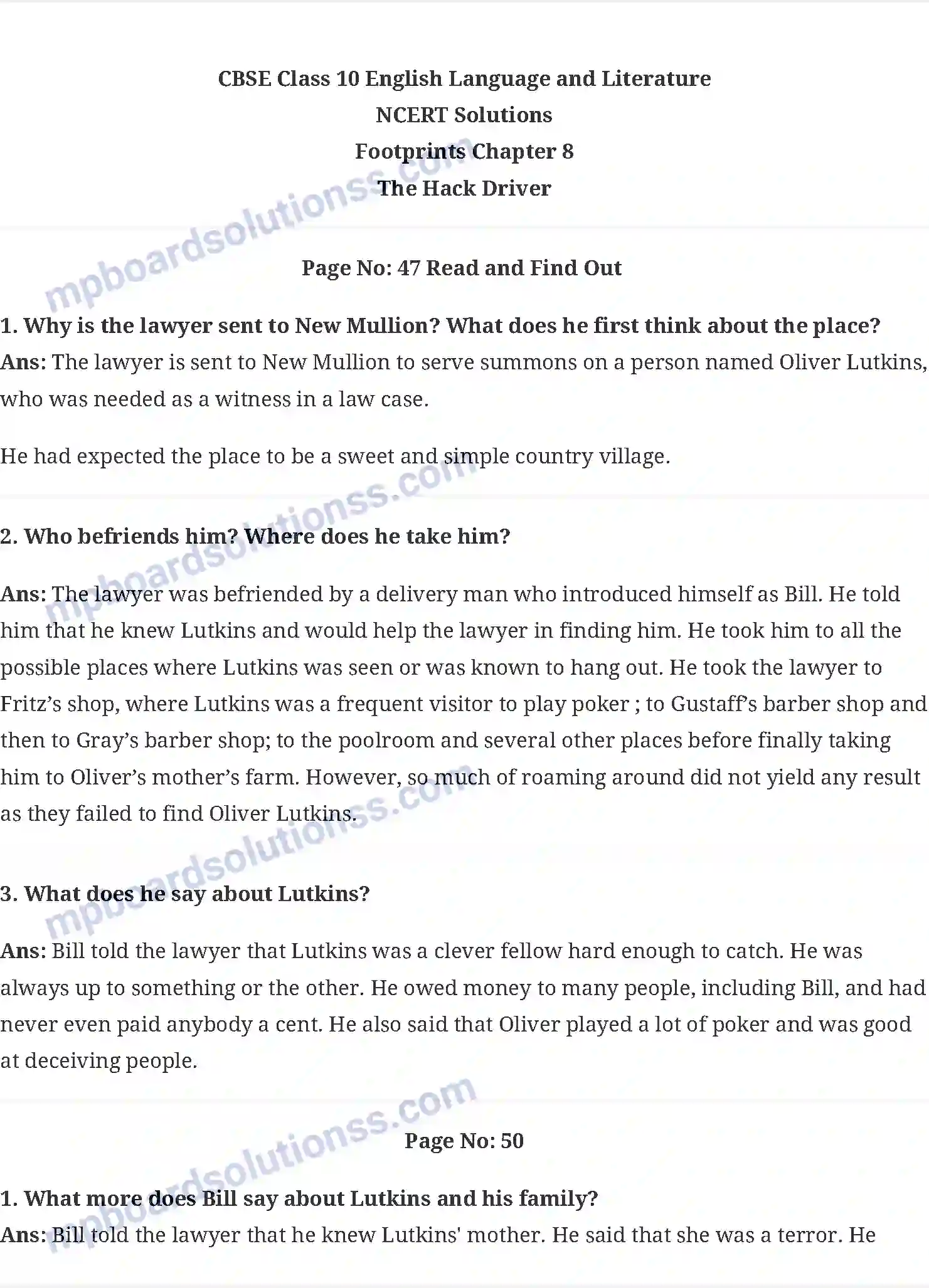 MP Board Book for Class 10 English The Hack Driver Image 1
