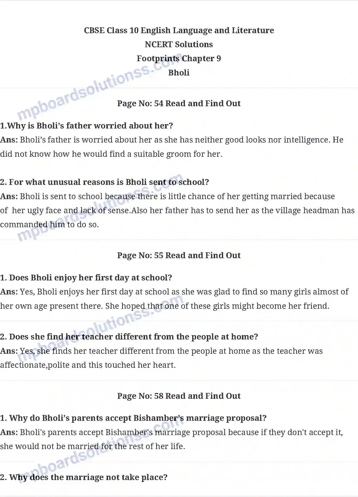 MP Board Book for Class 10 English Bholi Image 1