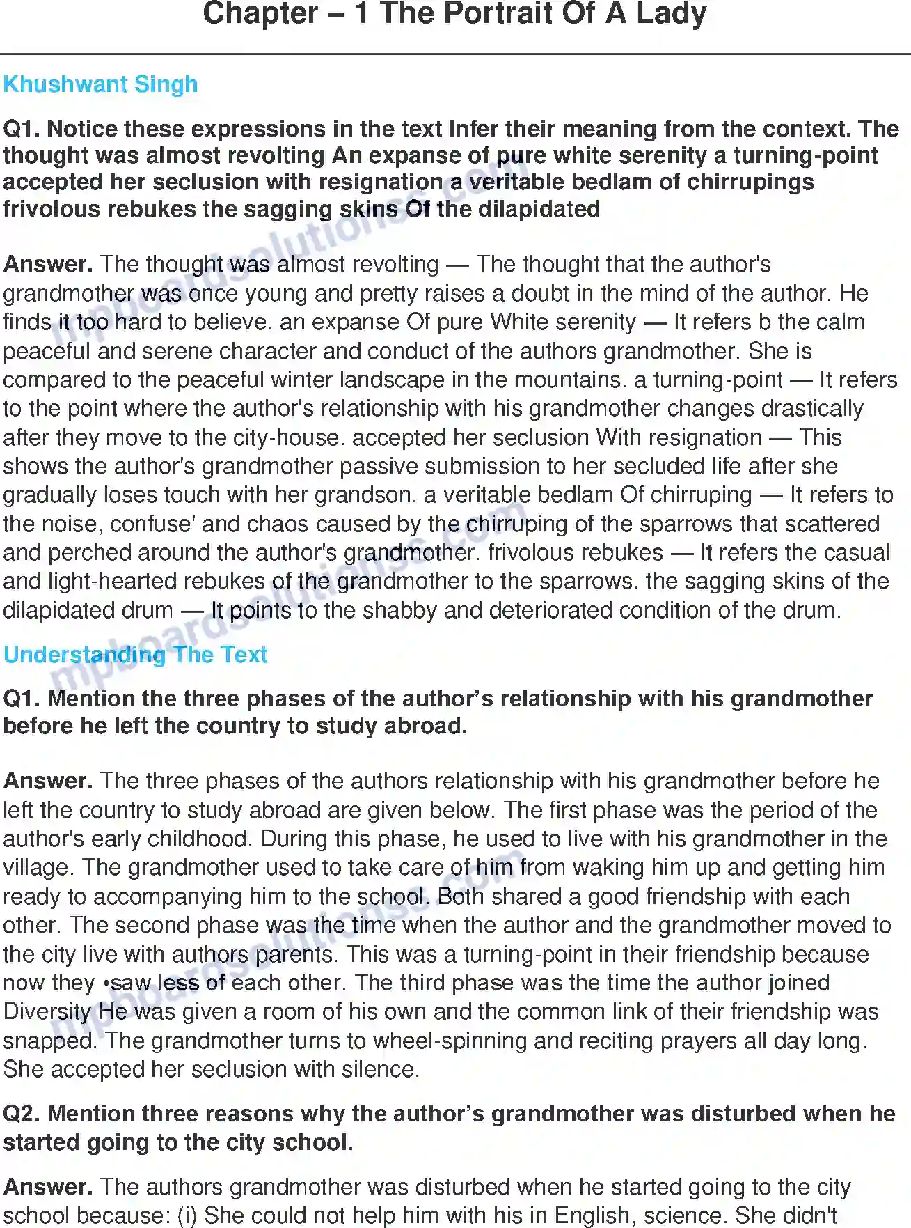 MP Board Book for Class 11 English The Portrait of lady Image 1