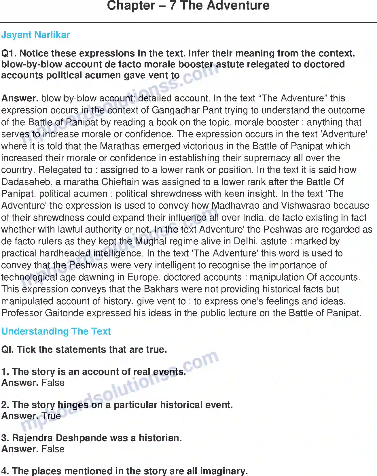 MP Board Book for Class 11 English The Adventure Image 1