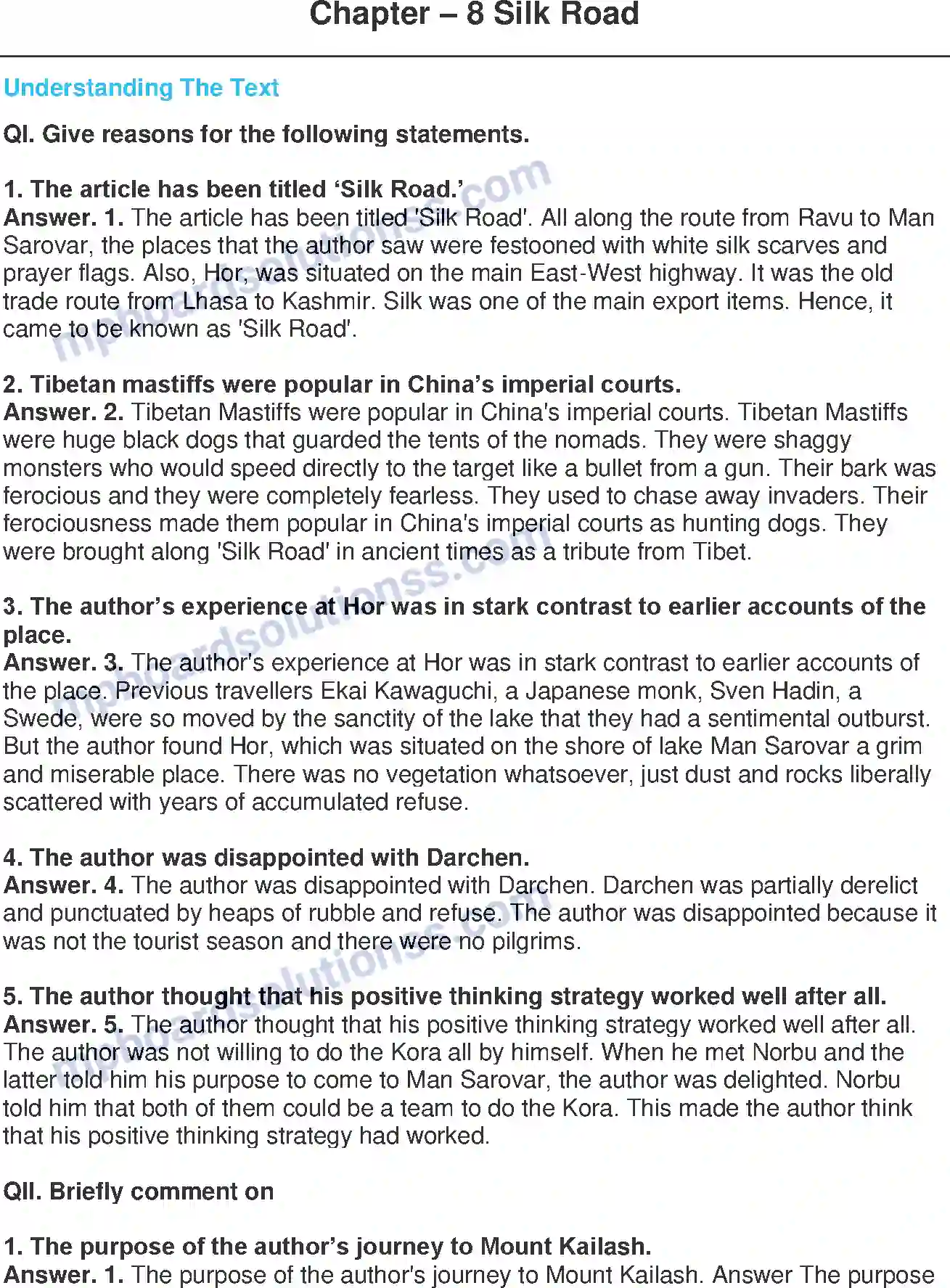 MP Board Book for Class 11 English Silk Road Image 1