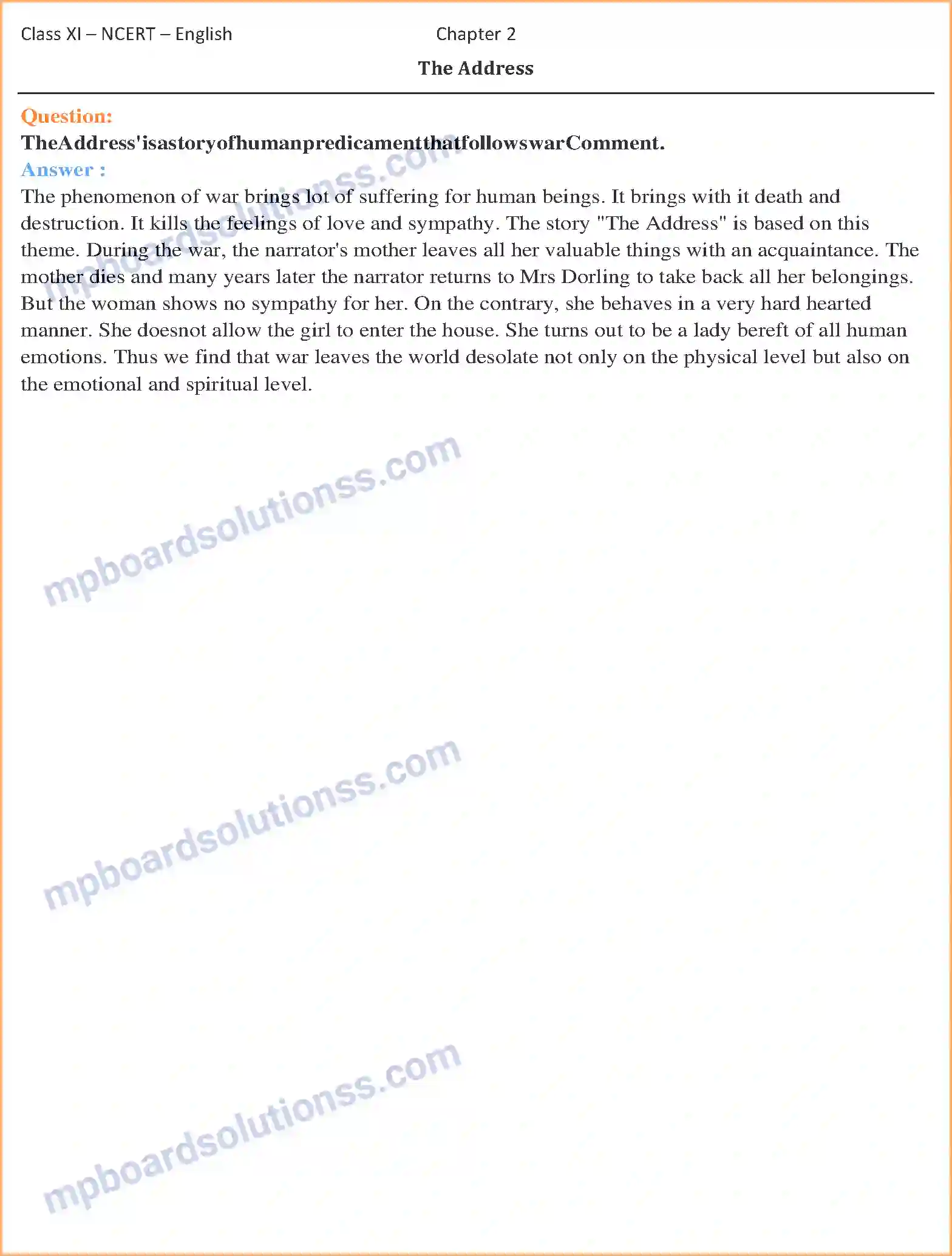 MP Board Book for Class 11 English The Address Image 2