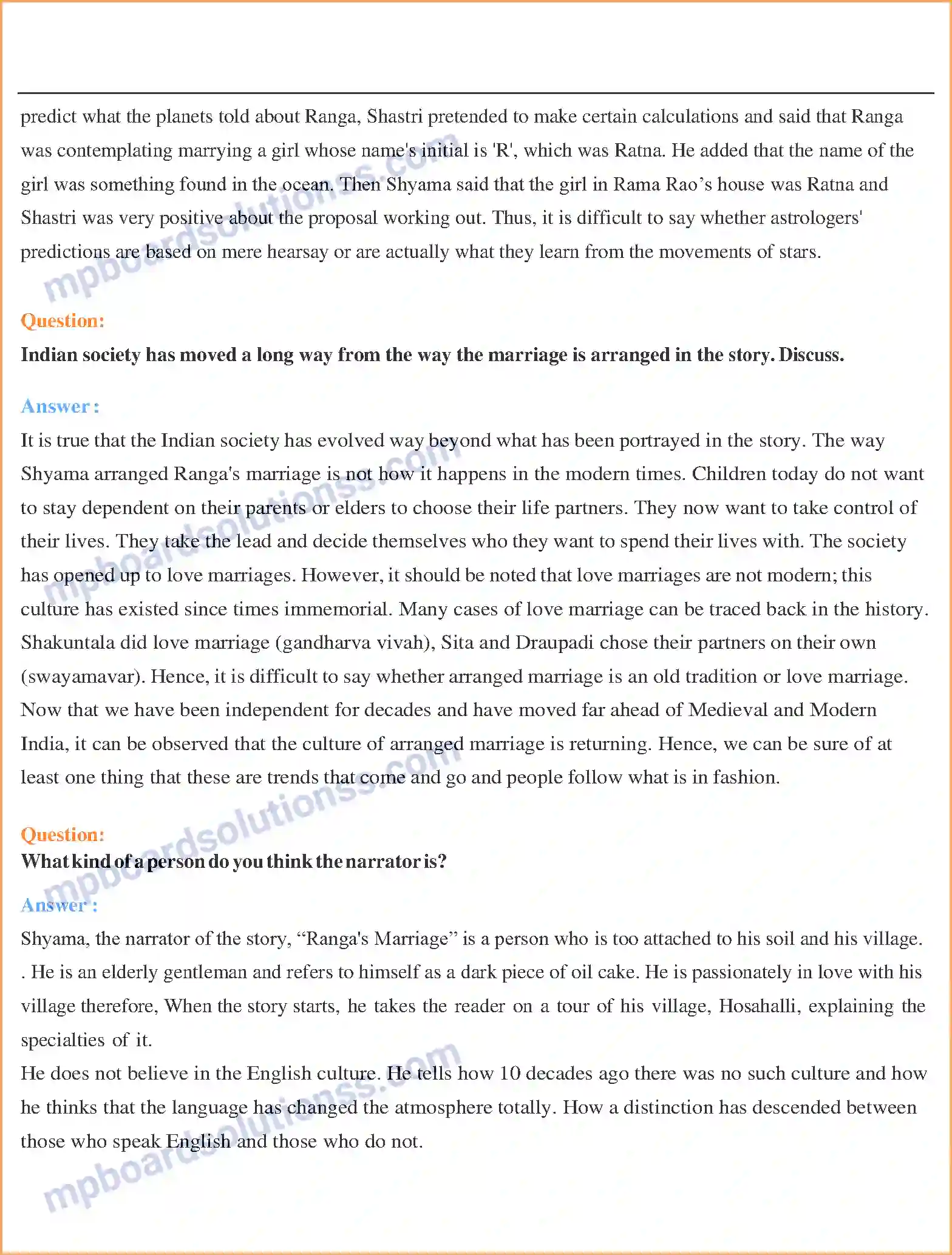 MP Board Book for Class 11 English Ranga’s Marriage Image 2