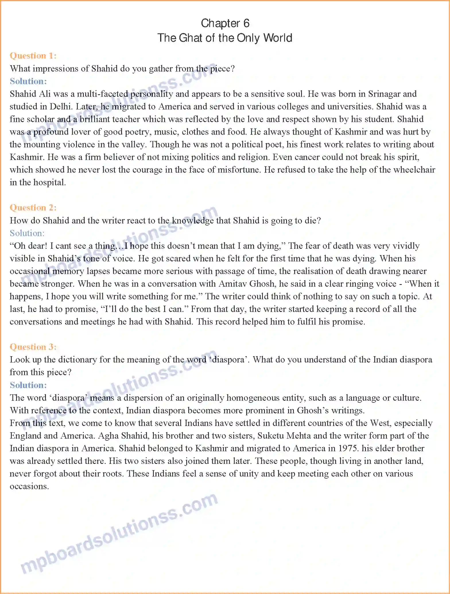 MP Board Book for Class 11 English The Ghat of the Only World Image 1