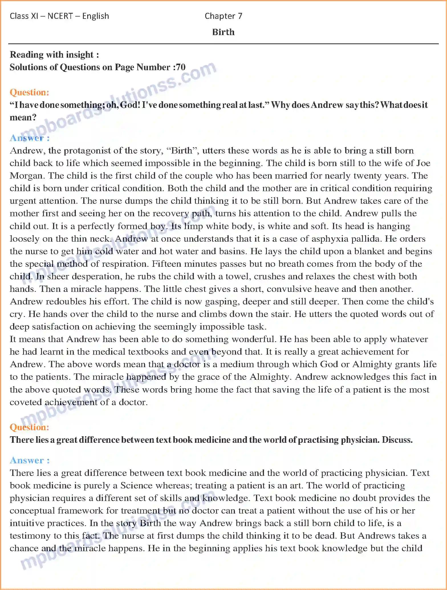 MP Board Book for Class 11 English Birth Image 1