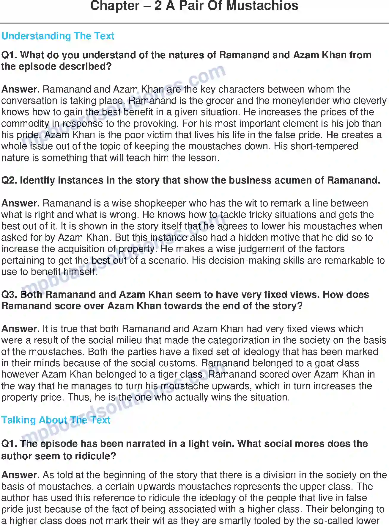 MP Board Book for Class 11 English A Pair Of Mustachios - (Short Stories) Image 1