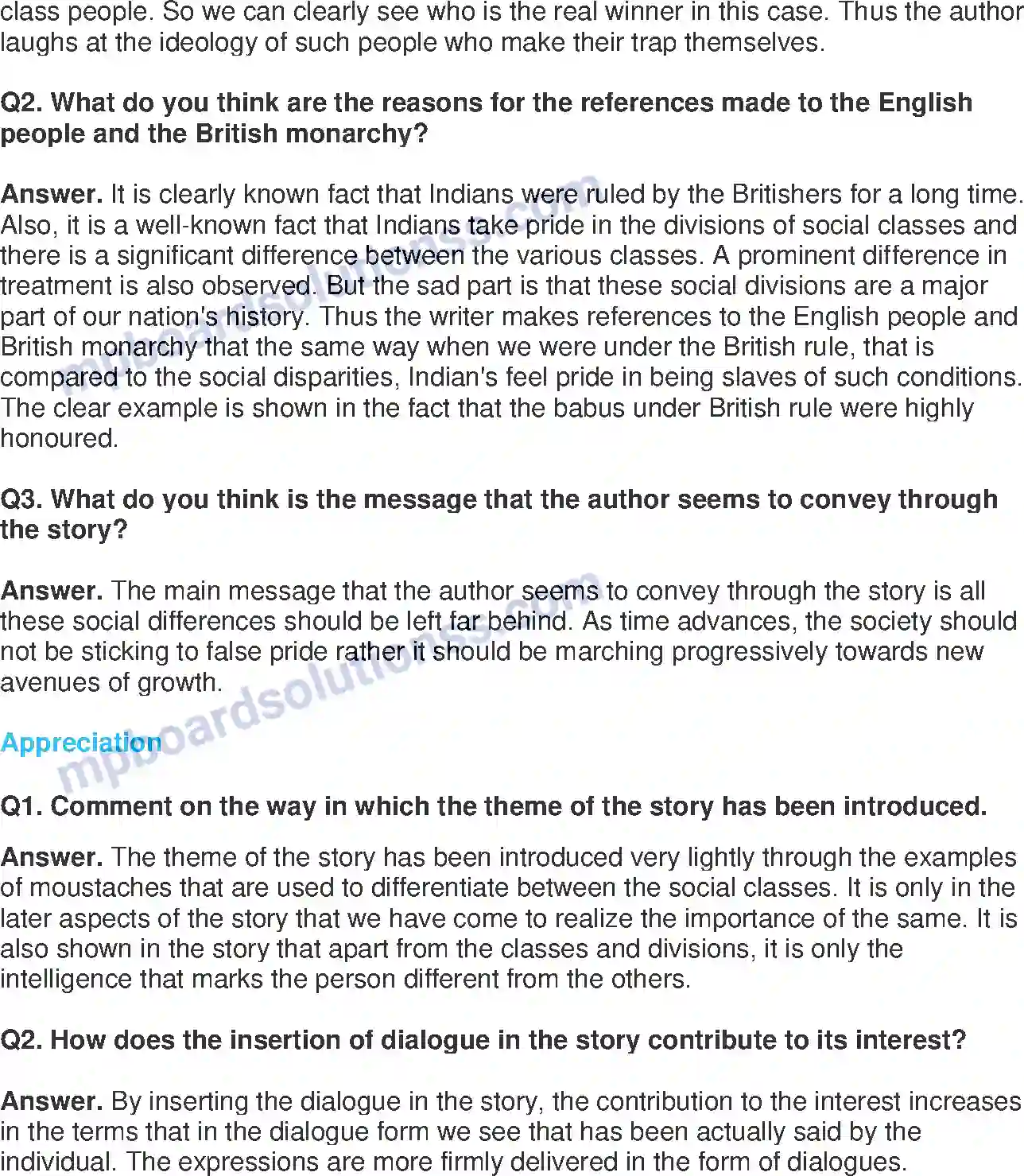 MP Board Book for Class 11 English A Pair Of Mustachios - (Short Stories) Image 2