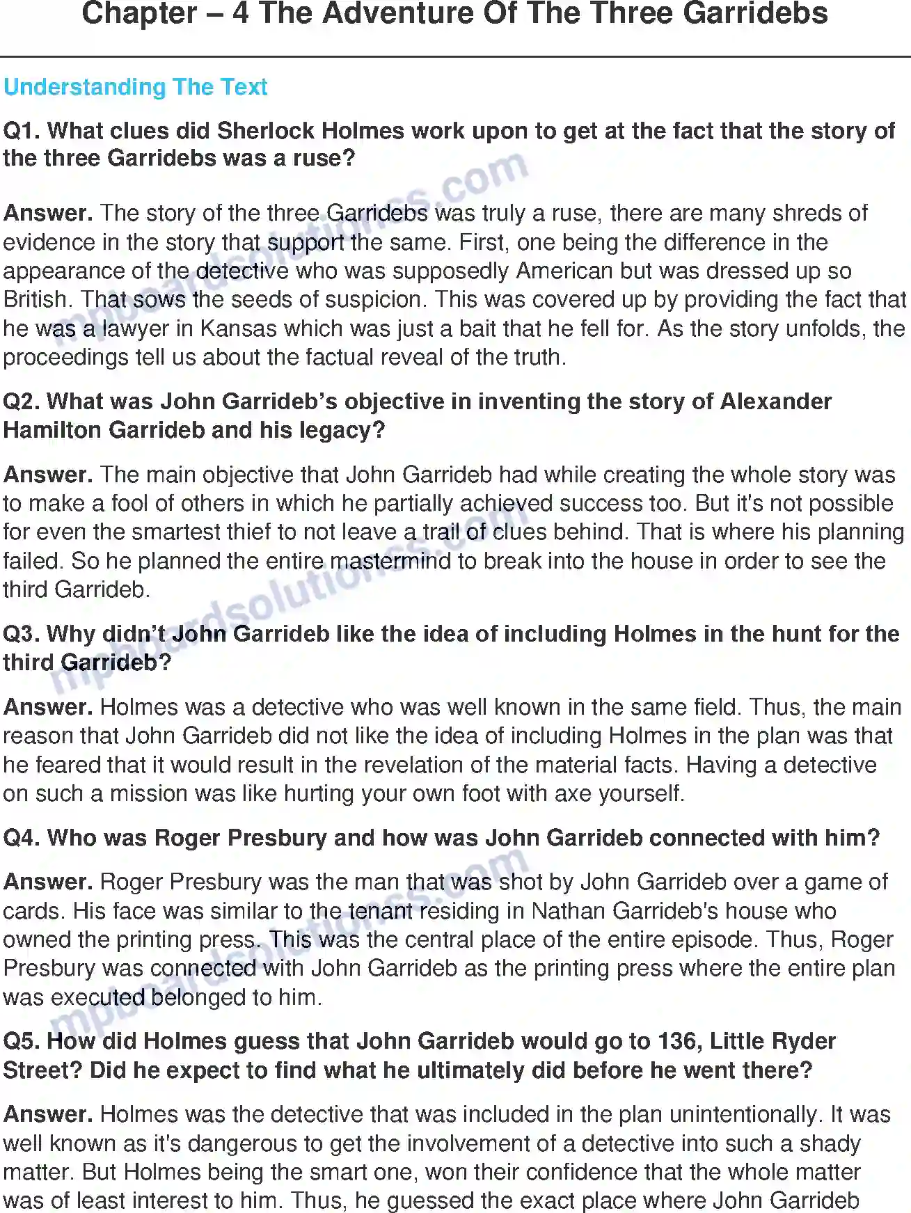 MP Board Book for Class 11 English The Adventure Of The Three Garridebs - (Short Stories) Image 1