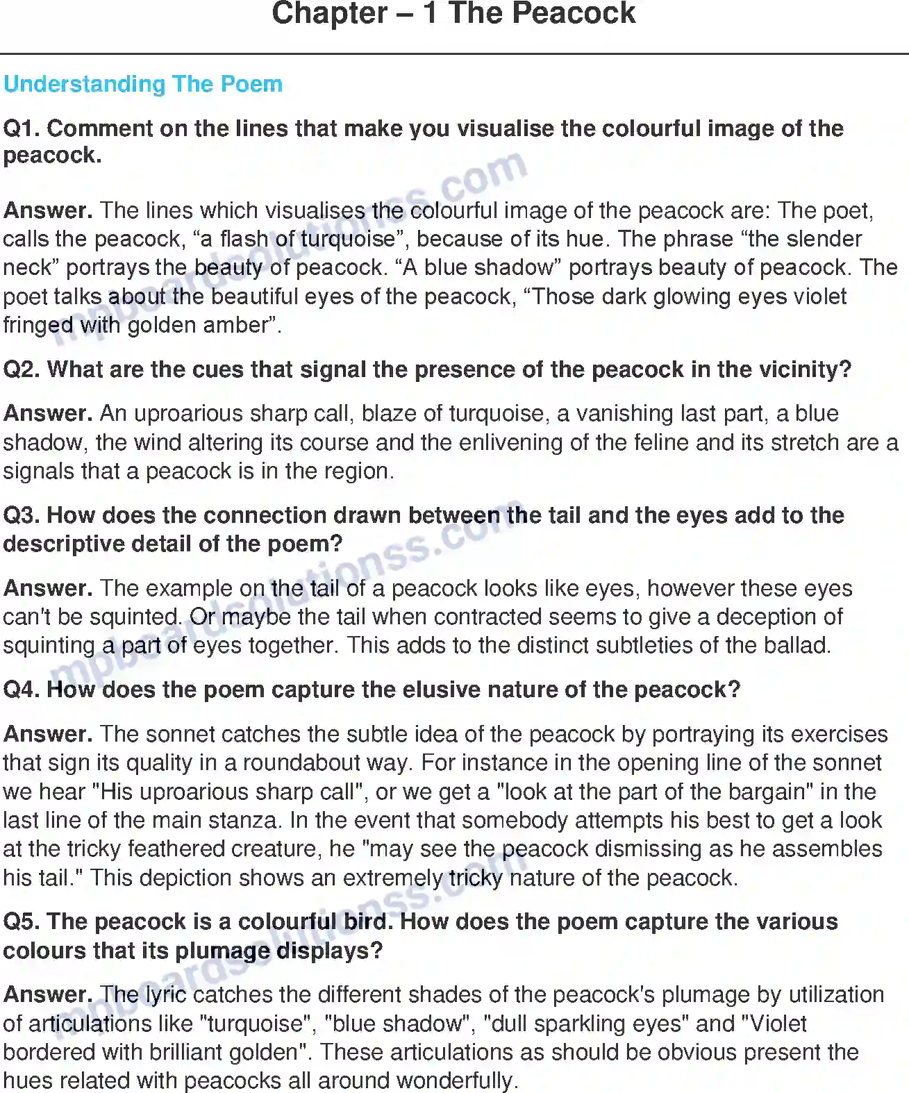 MP Board Book for Class 11 English The Peacock - (Poetry) Image 1