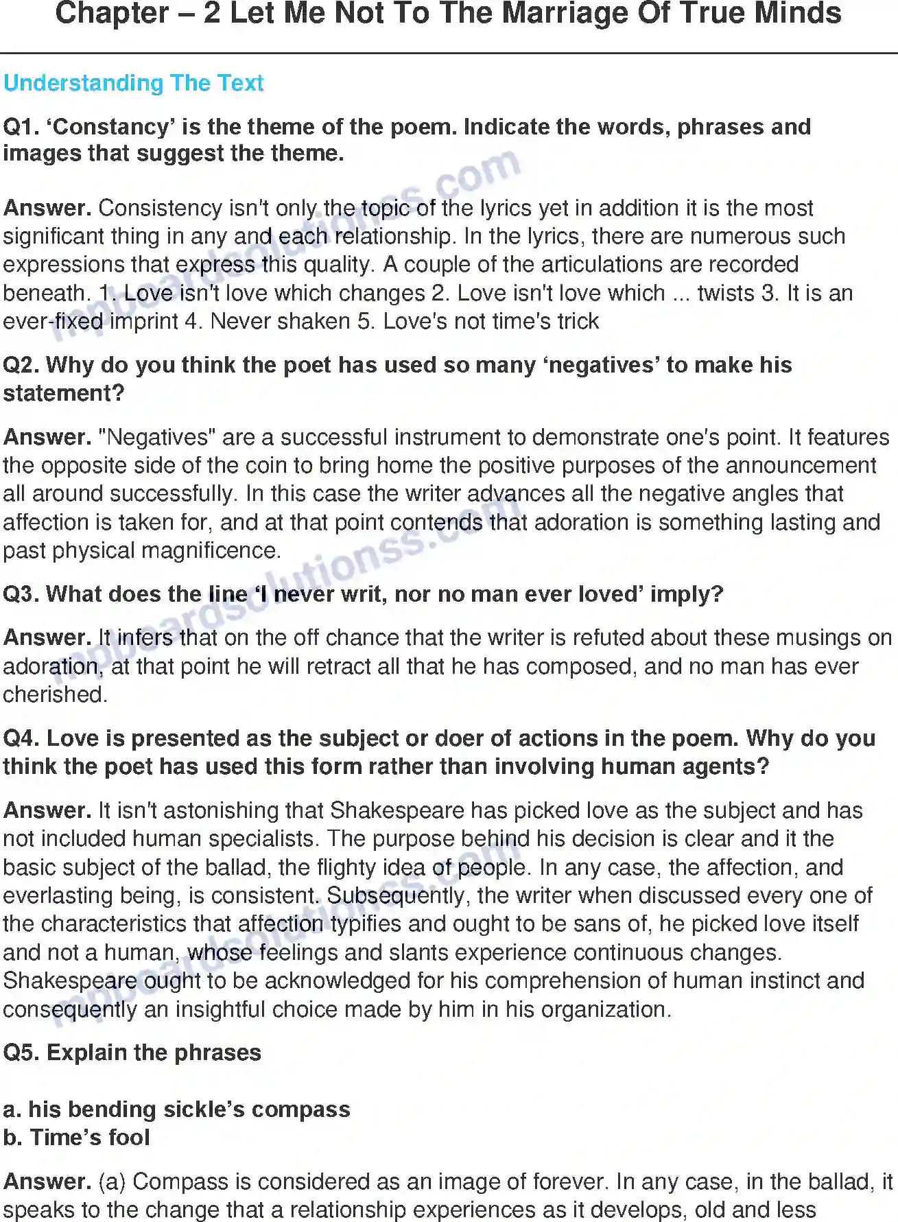 MP Board Book for Class 11 English Let Me Not To The Marriage Of True Minds - (Poetry) Image 1