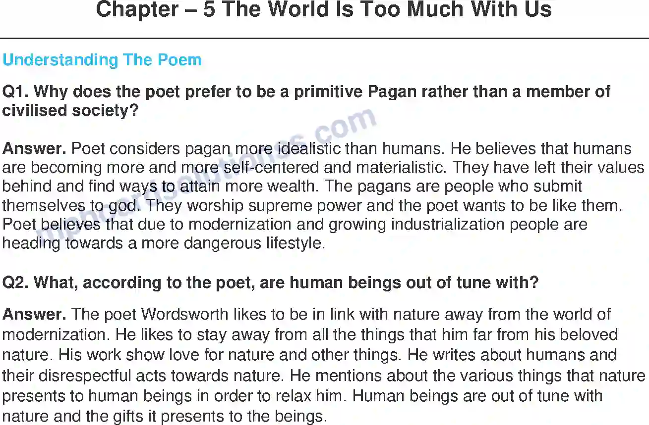 MP Board Book for Class 11 English The World Is Too Much With Us - (Poetry) Image 1