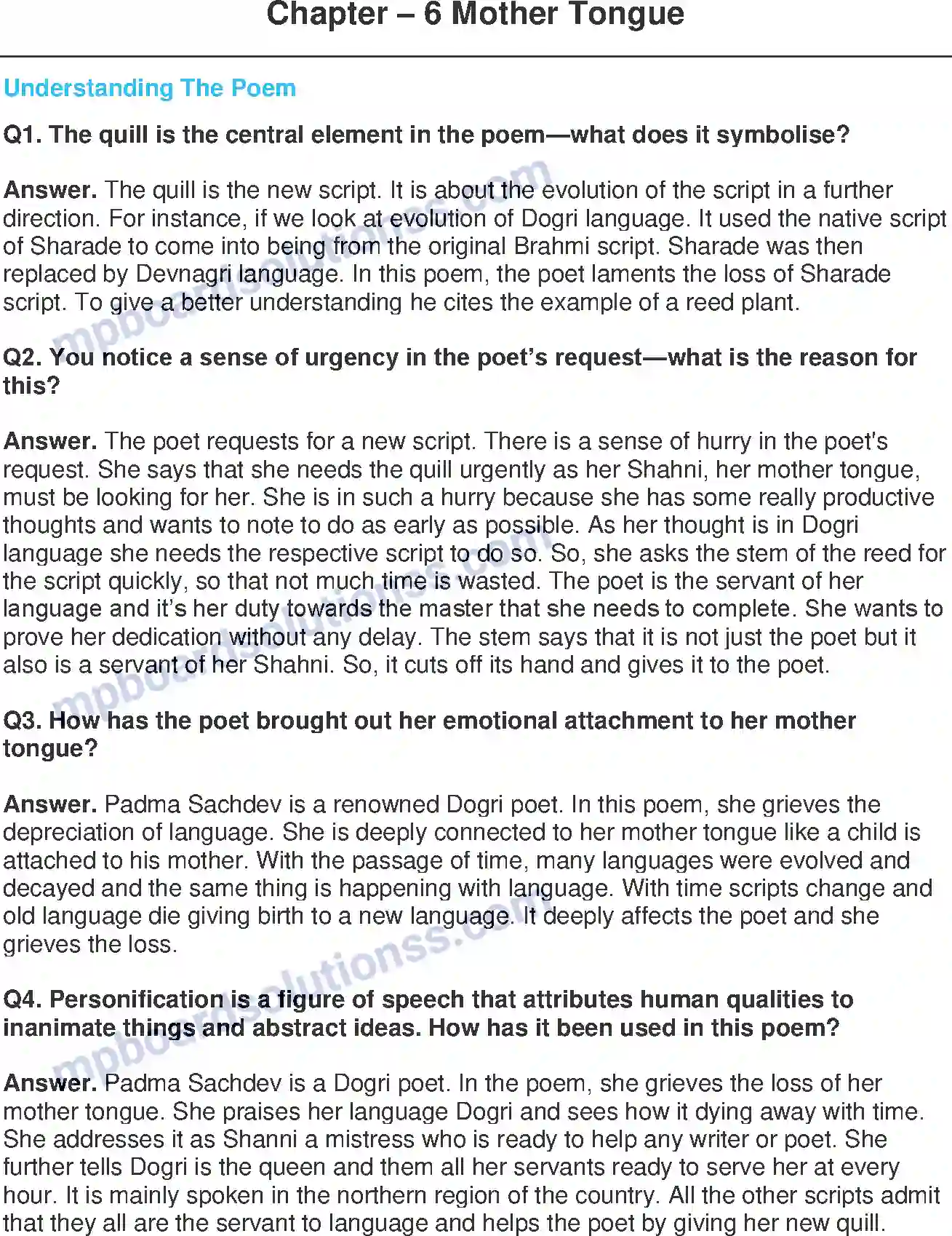 MP Board Book for Class 11 English Mother Tongue - (Poetry) Image 1