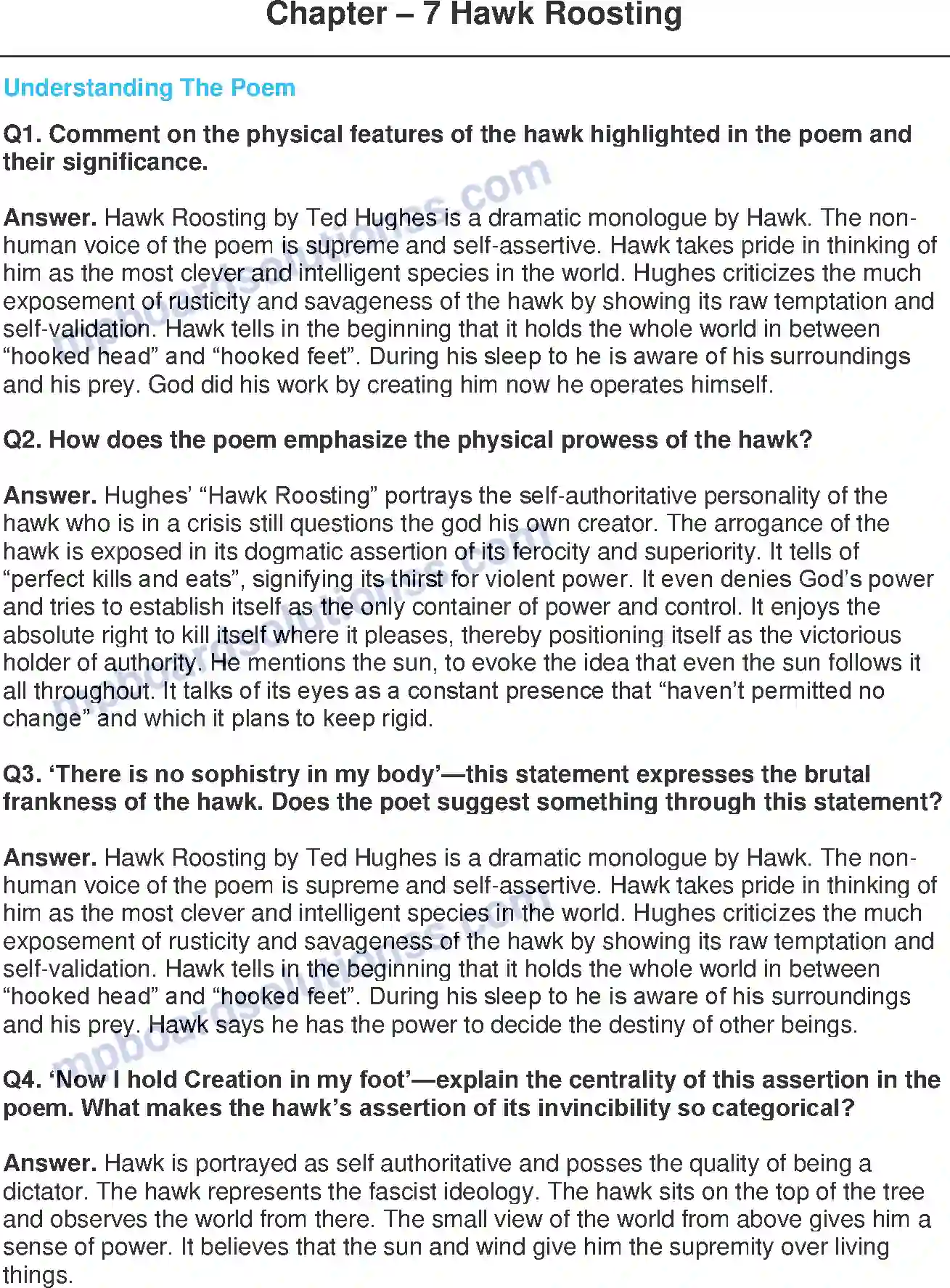 MP Board Book for Class 11 English Hawk Roosting - (Poetry) Image 1