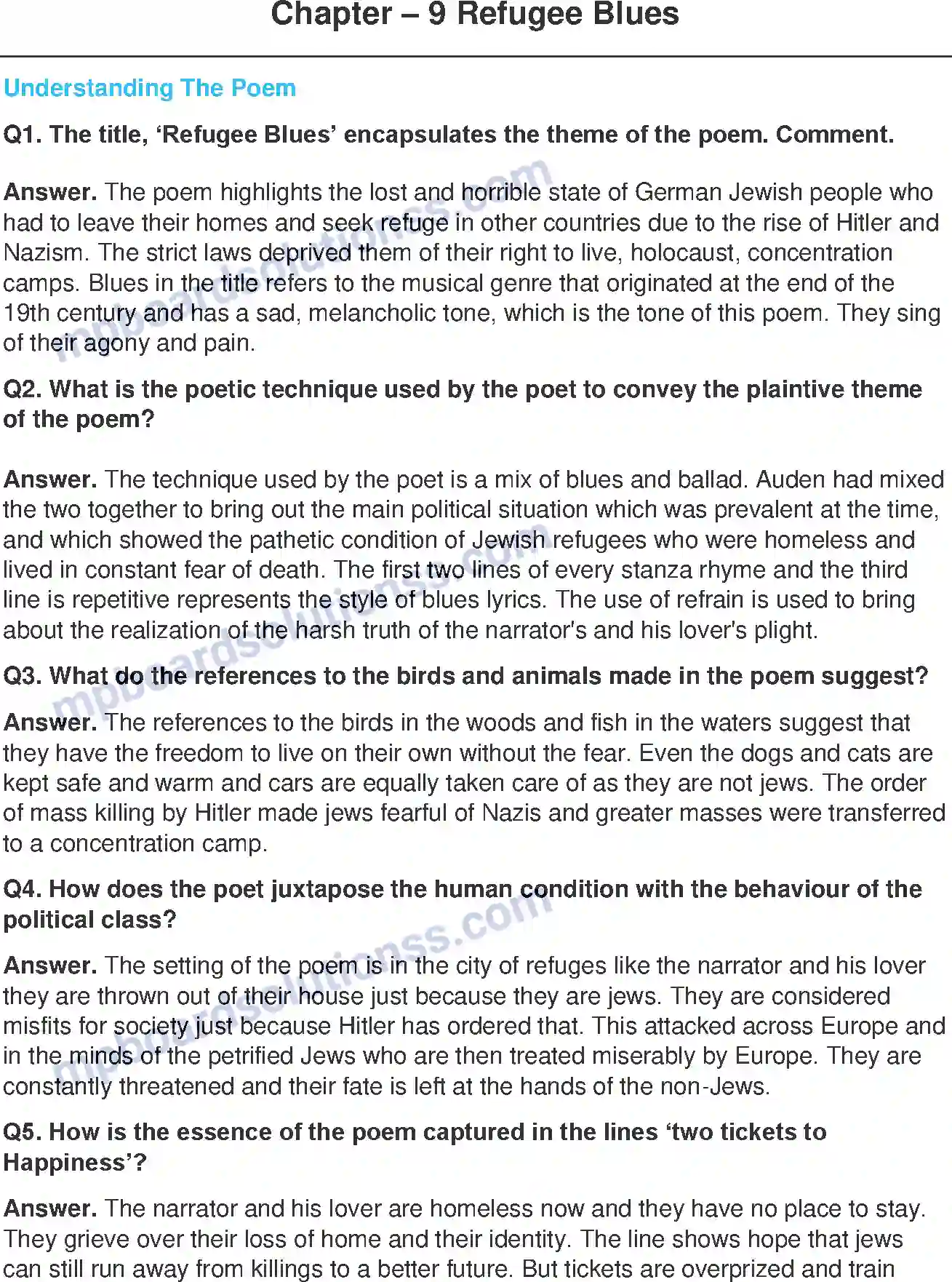 MP Board Book for Class 11 English Refugee Blues - (Poetry) Image 1