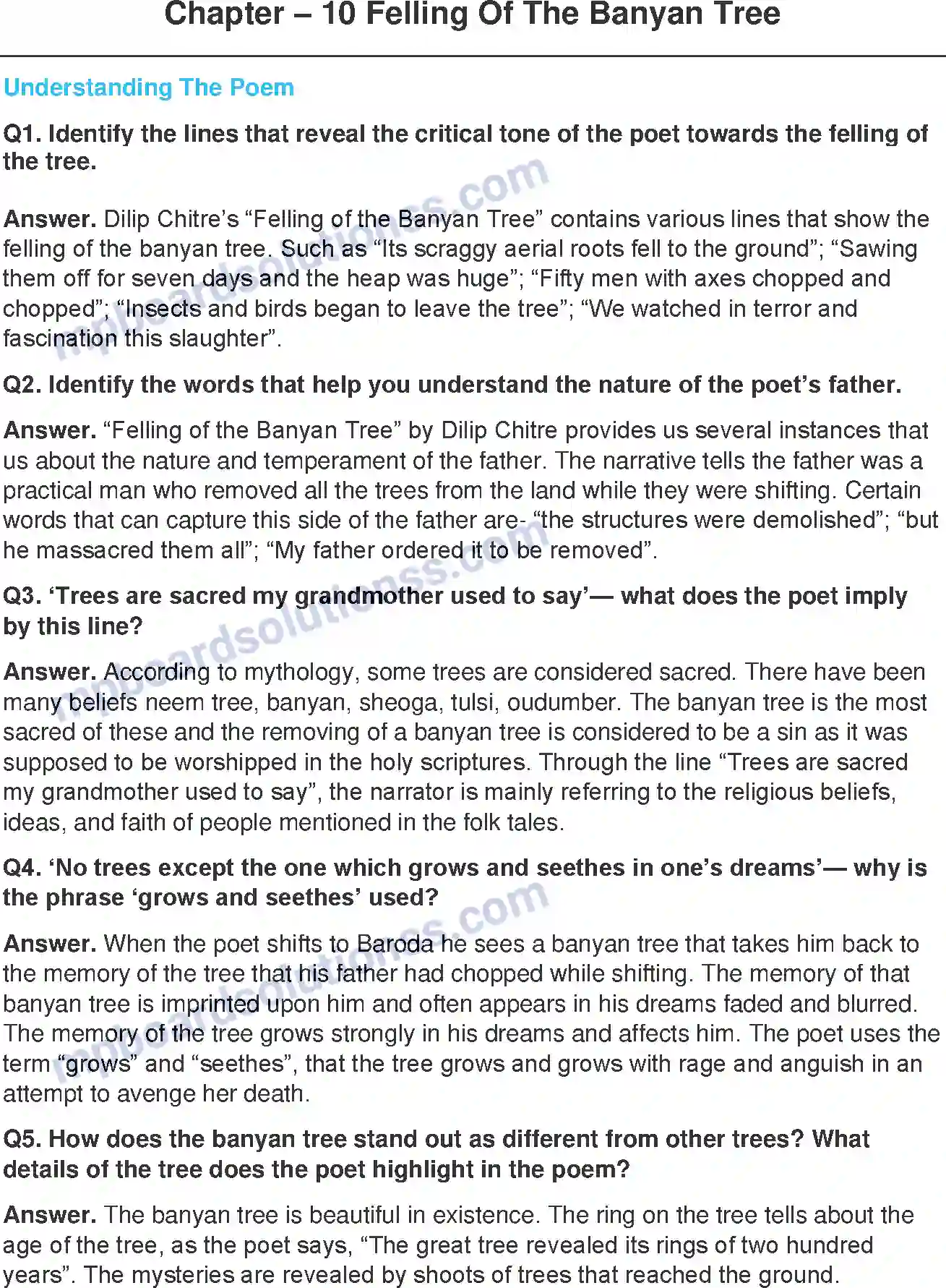 MP Board Book for Class 11 English Felling Of The Banyan Tree - (Poetry) Image 1