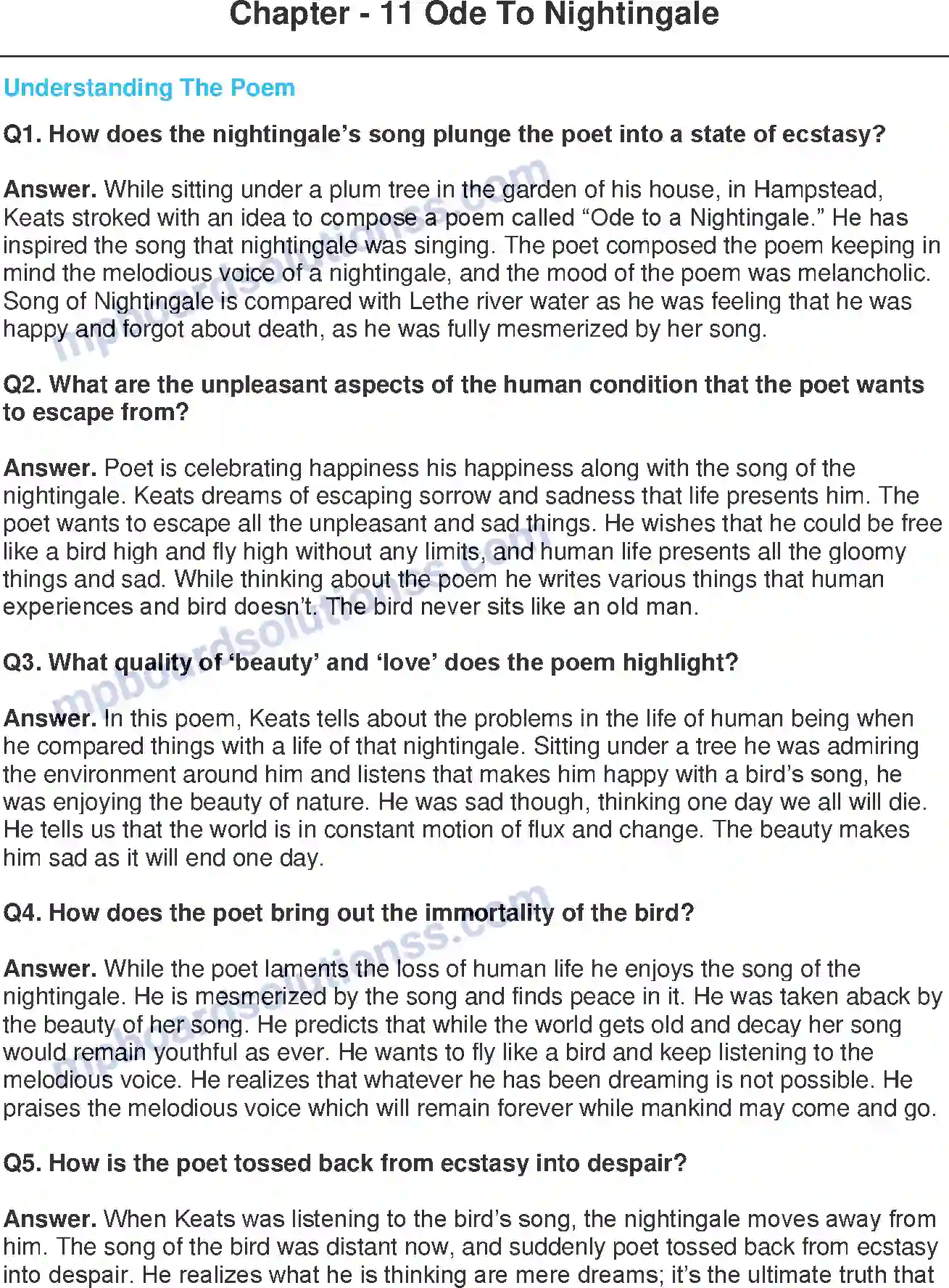 MP Board Book for Class 11 English Ode To Nightingale - (Poetry) Image 1