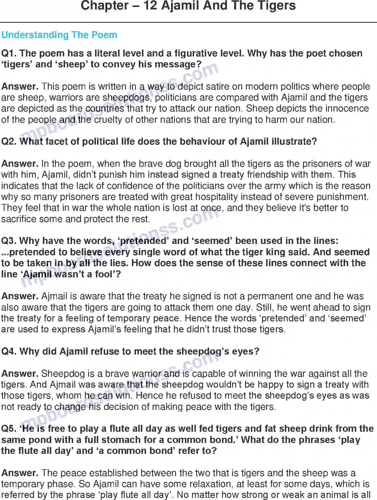 MP Board Book for Class 11 English Ajamil And The Tigers - (Poetry) Image 1