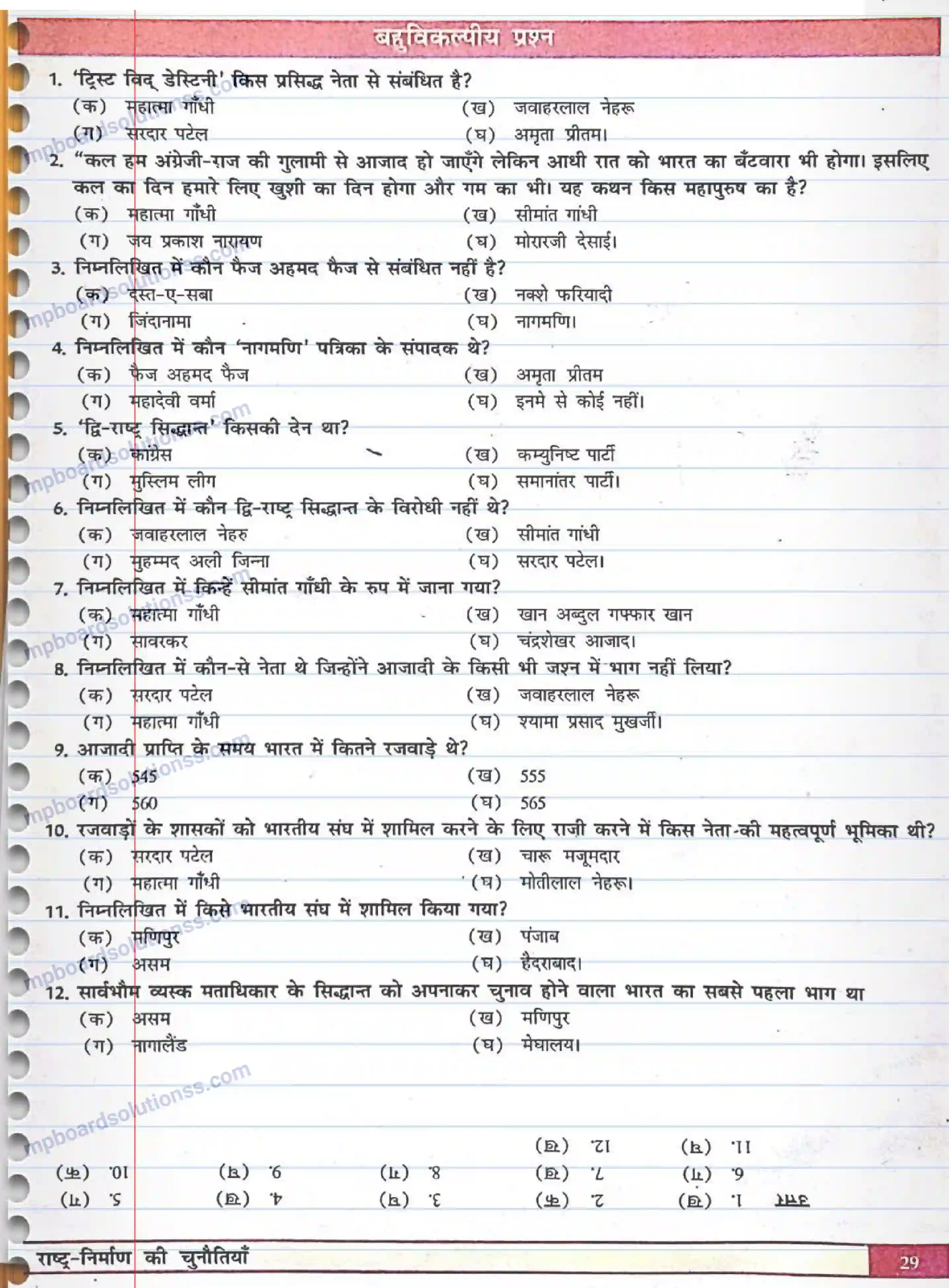 MP Board Book for Class 12 Political Science राष्ट्र निर्माण की चुनौतियाँ Image 7
