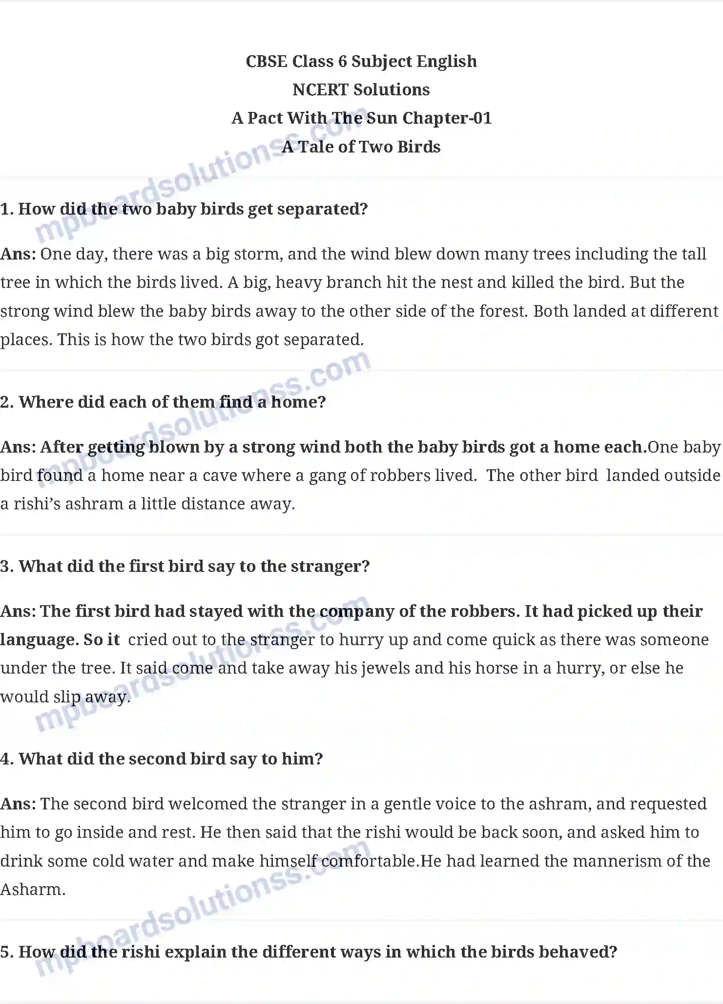 MP Board Book for Class 6 English A Tale of Two Birds Image 1