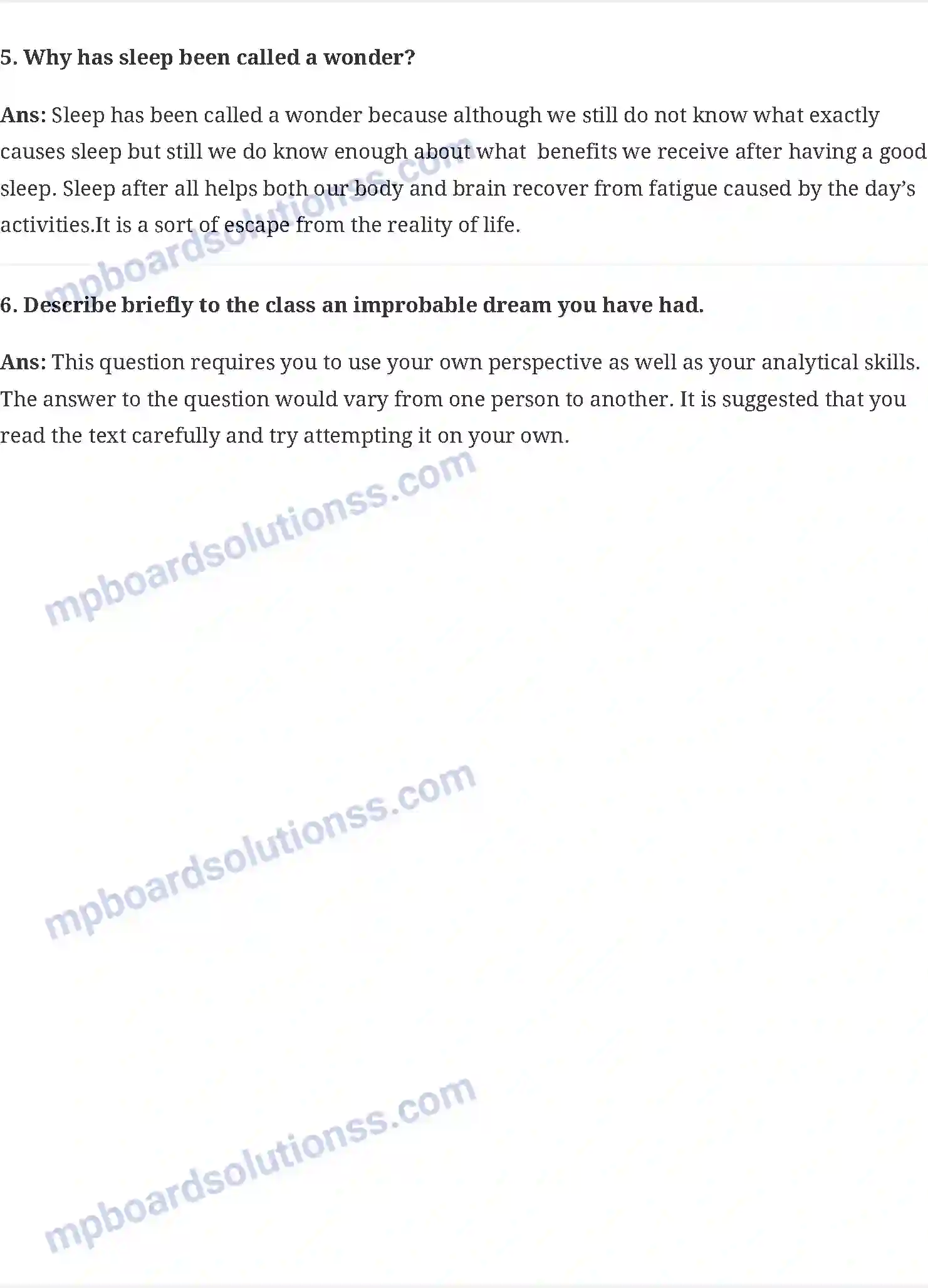 MP Board Book for Class 6 English The Wonder Called Sleep Image 2