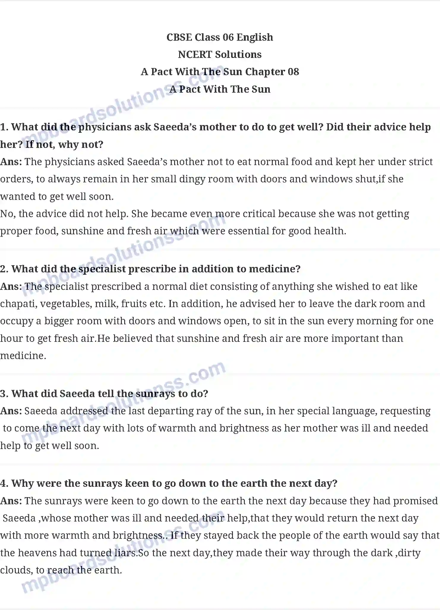 MP Board Book for Class 6 English A Pact With The Sun Image 1