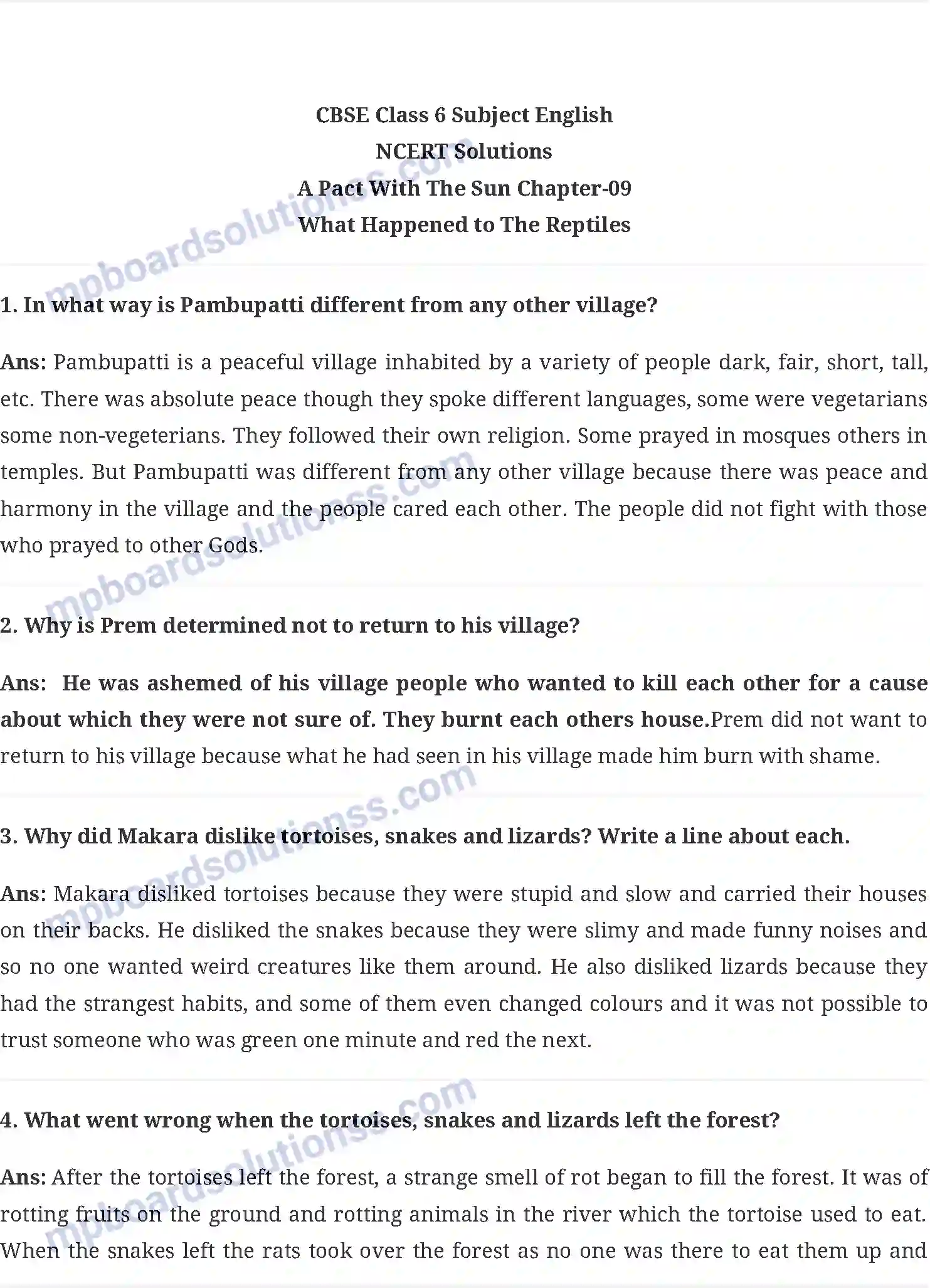 MP Board Book for Class 6 English What Happened to The Reptiles Image 1