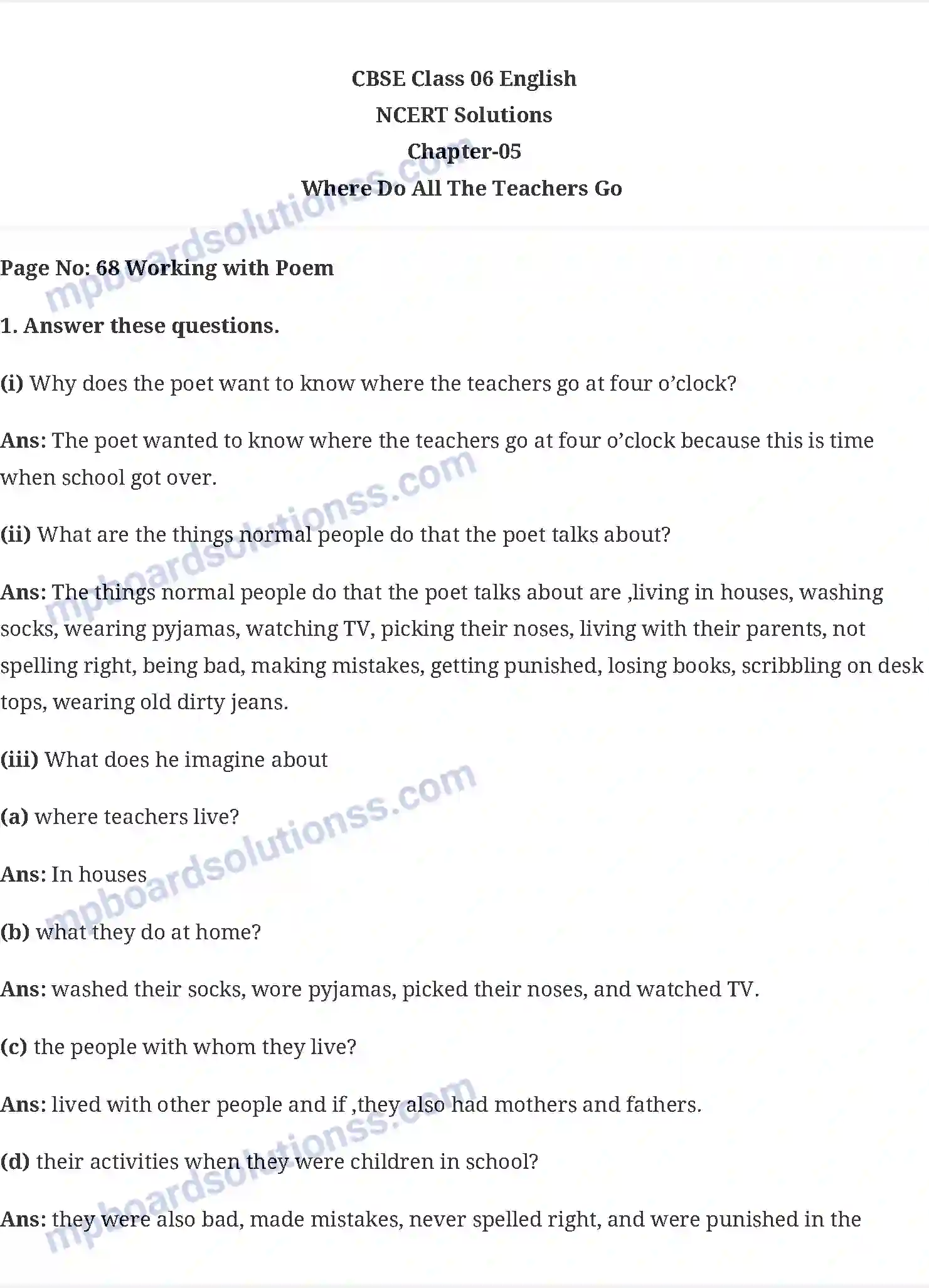 MP Board Book for Class 6 English Where do all the Teachers Go (Poem) Image 1
