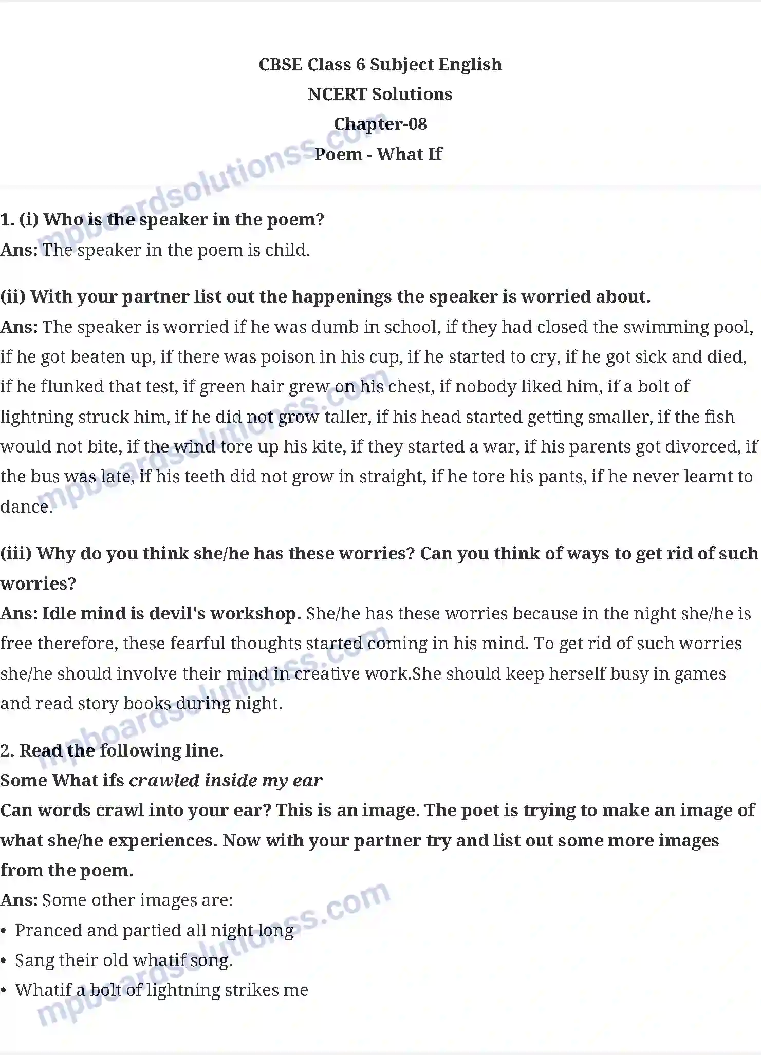 MP Board Book for Class 6 English What If (Poem) Image 1