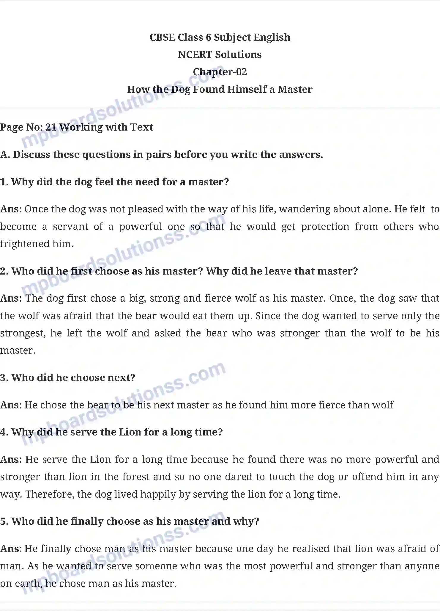 MP Board Book for Class 6 English How the Dog Found Himself a Master Image 1