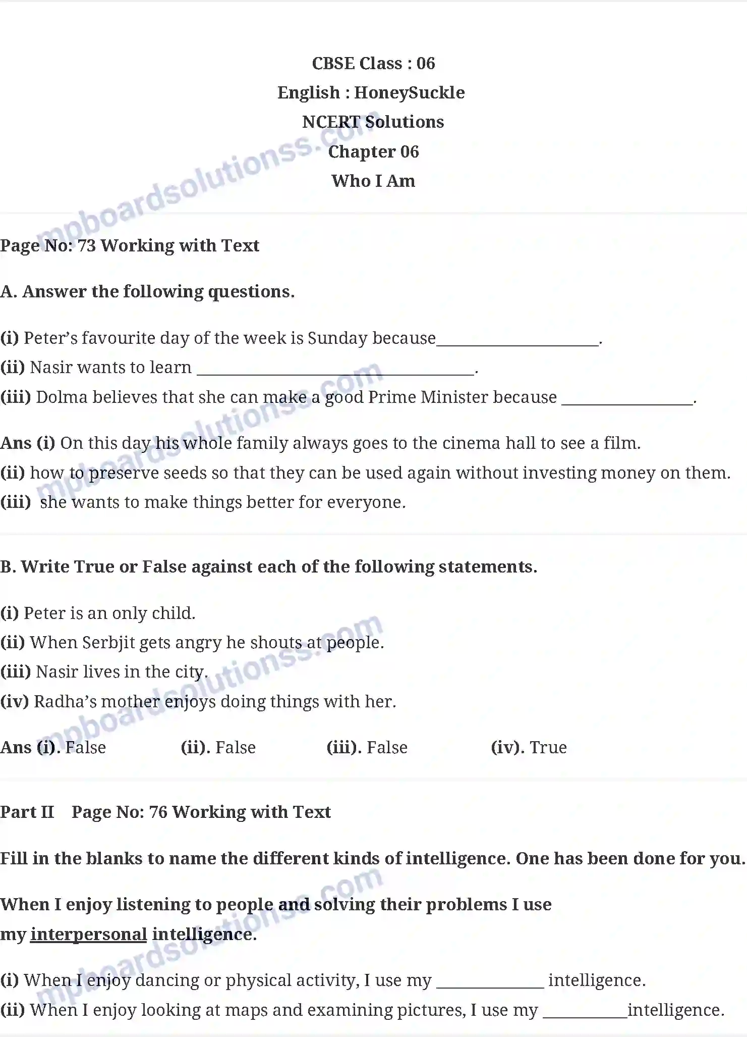 MP Board Book for Class 6 English Who I Am Image 1