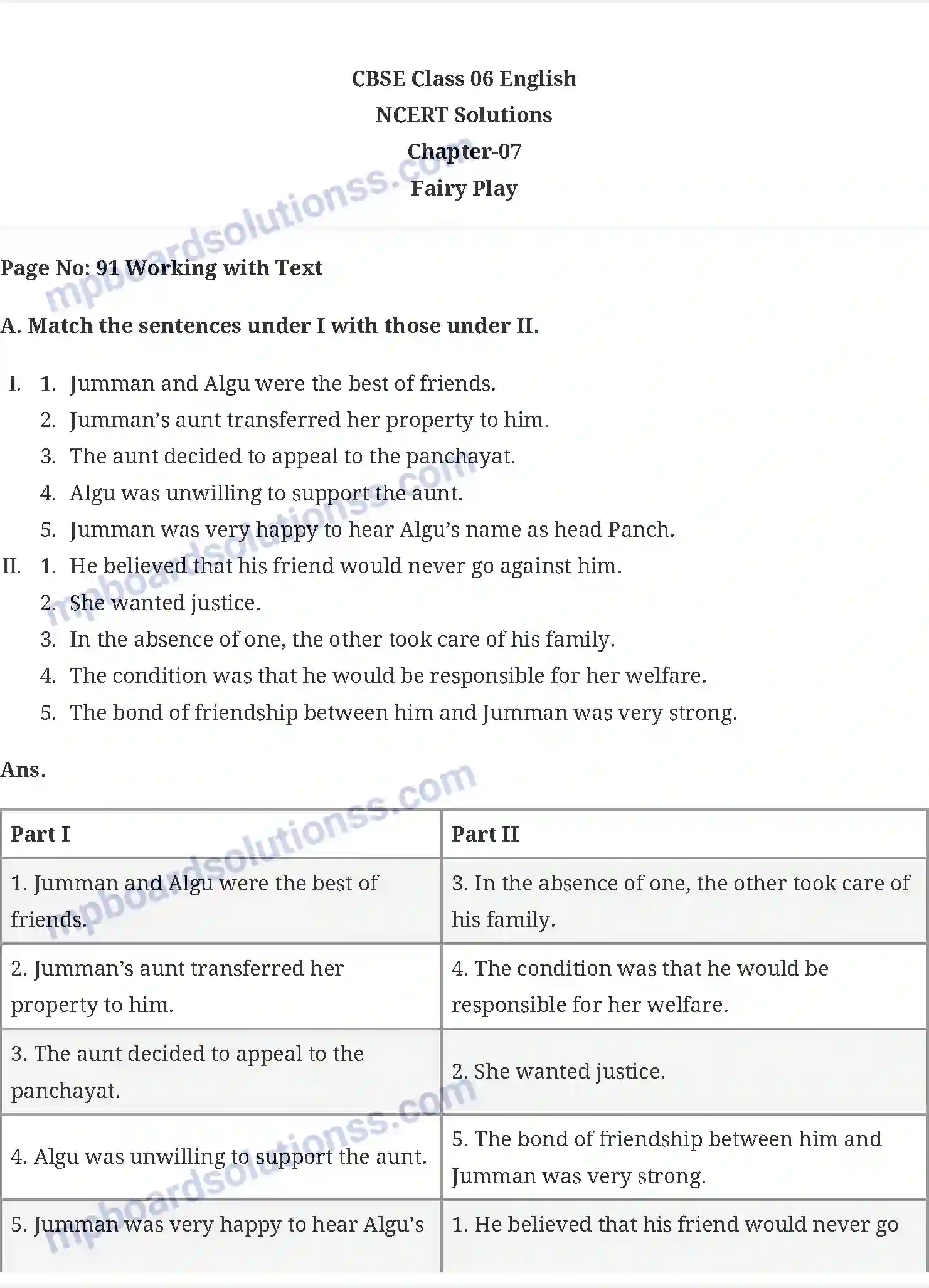 MP Board Book for Class 6 English Fairy Play Image 1