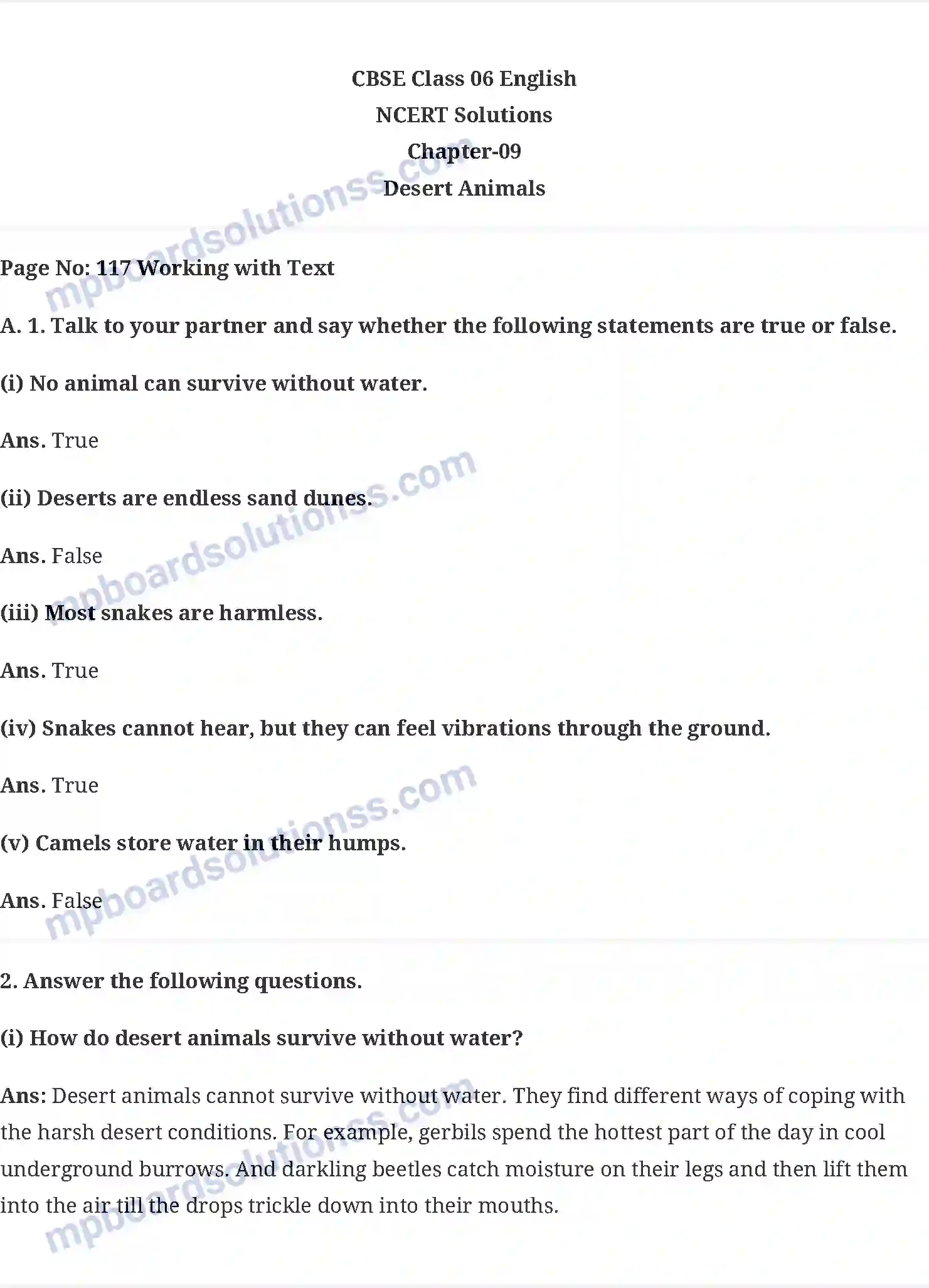 MP Board Book for Class 6 English Desert Animals Image 1