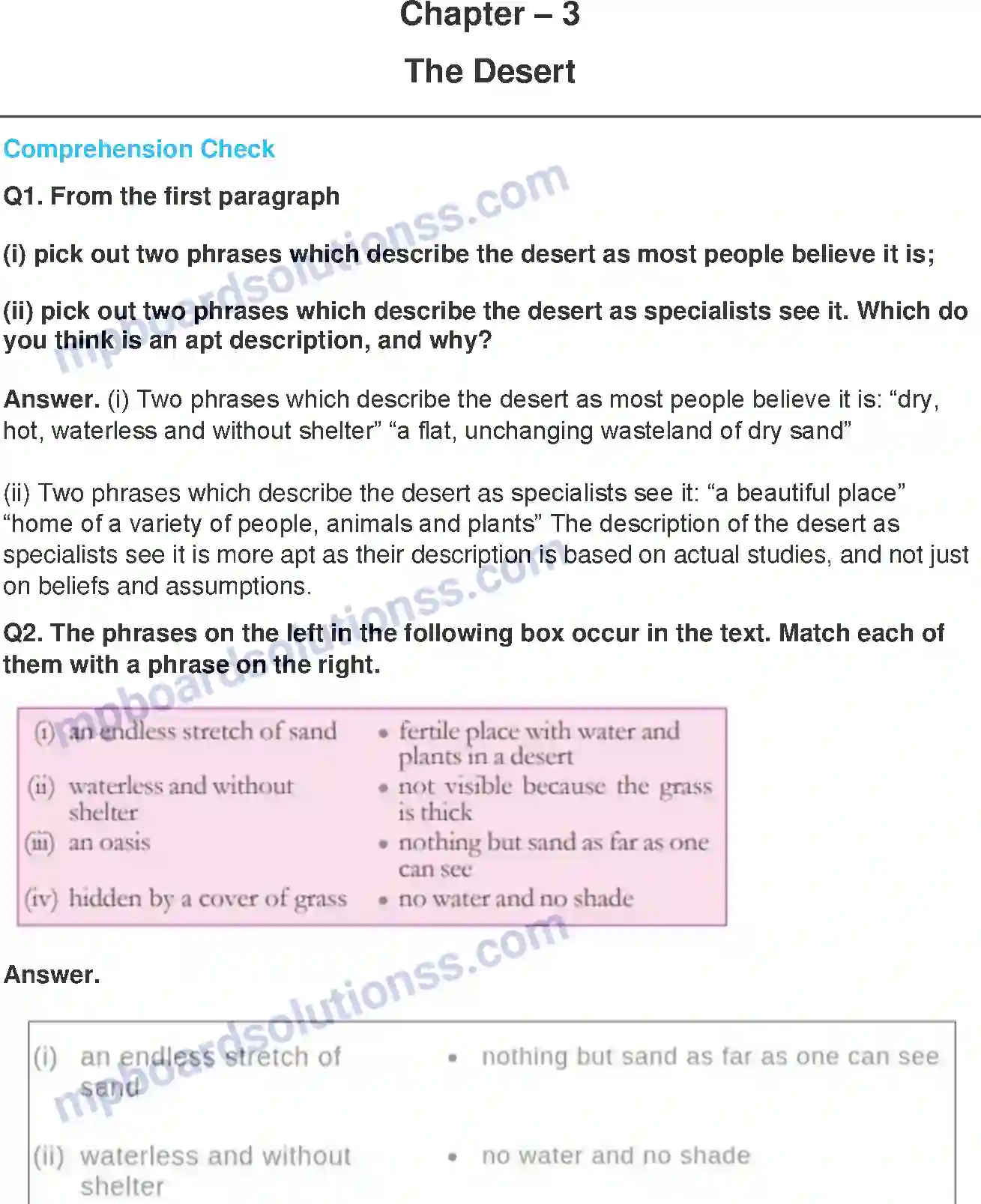 MP Board Book for Class 7 English The Desert Image 1