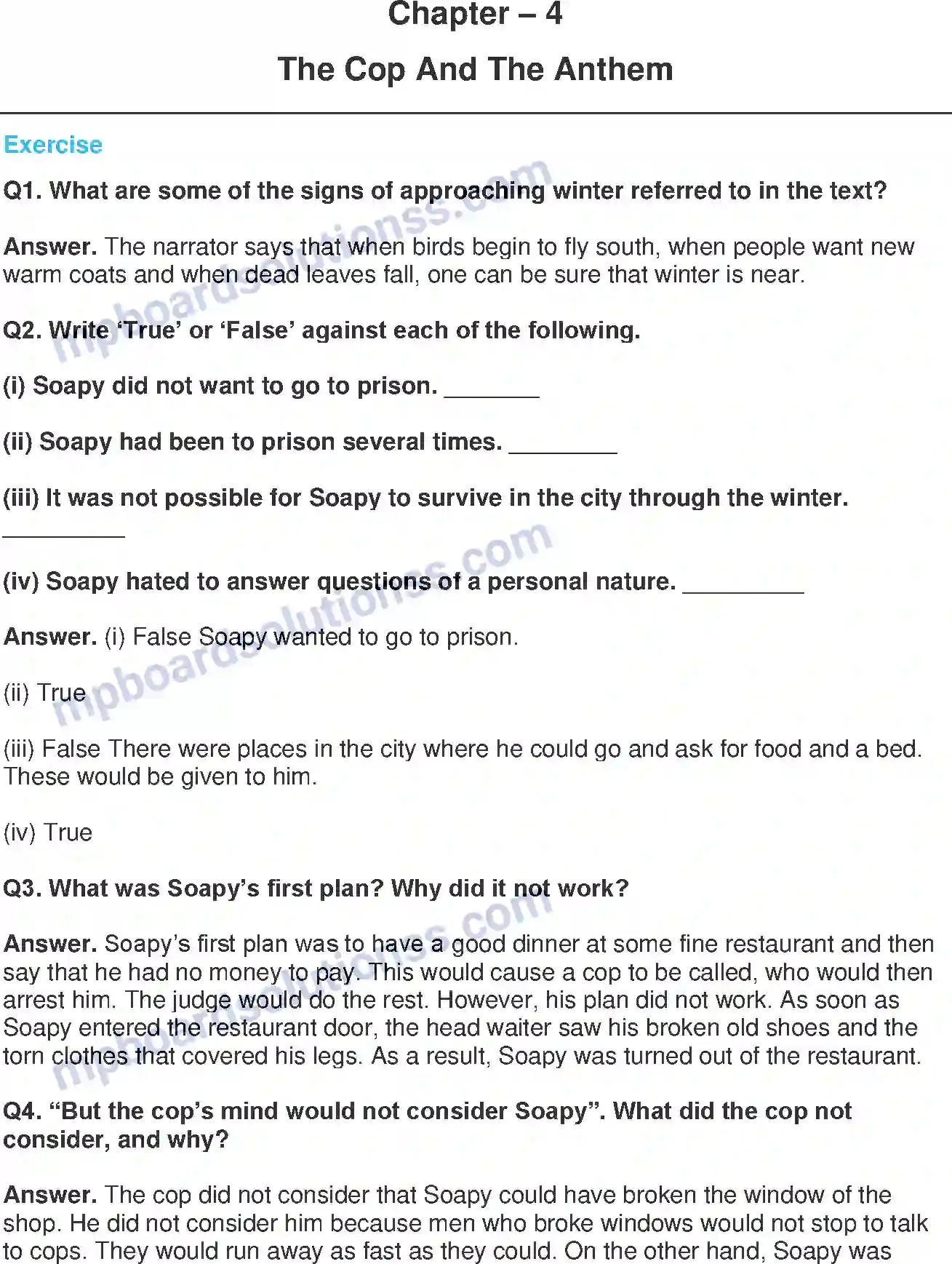 MP Board Book for Class 7 English The Cop and the Anthem Image 1