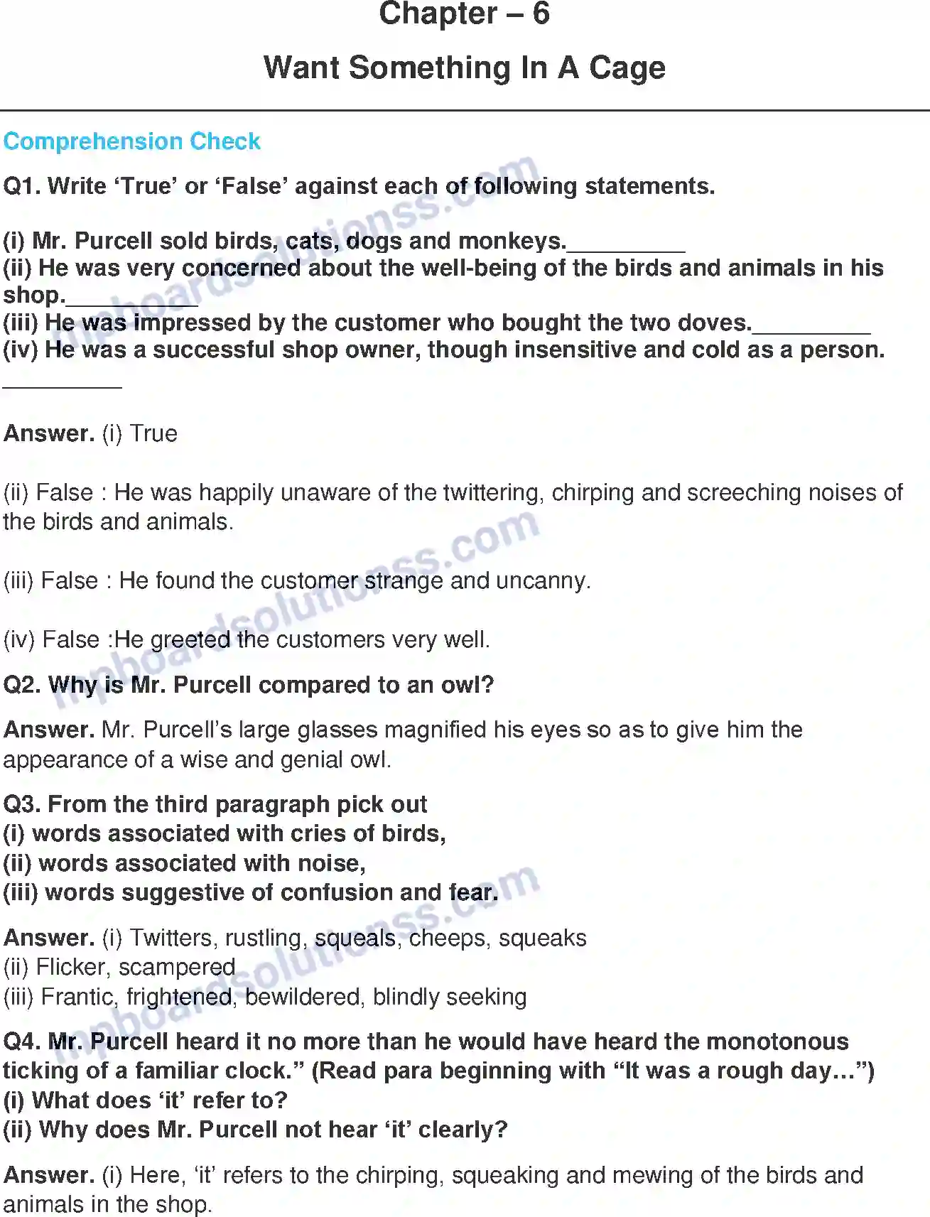 MP Board Book for Class 7 English I Want Something in a Cage Image 1