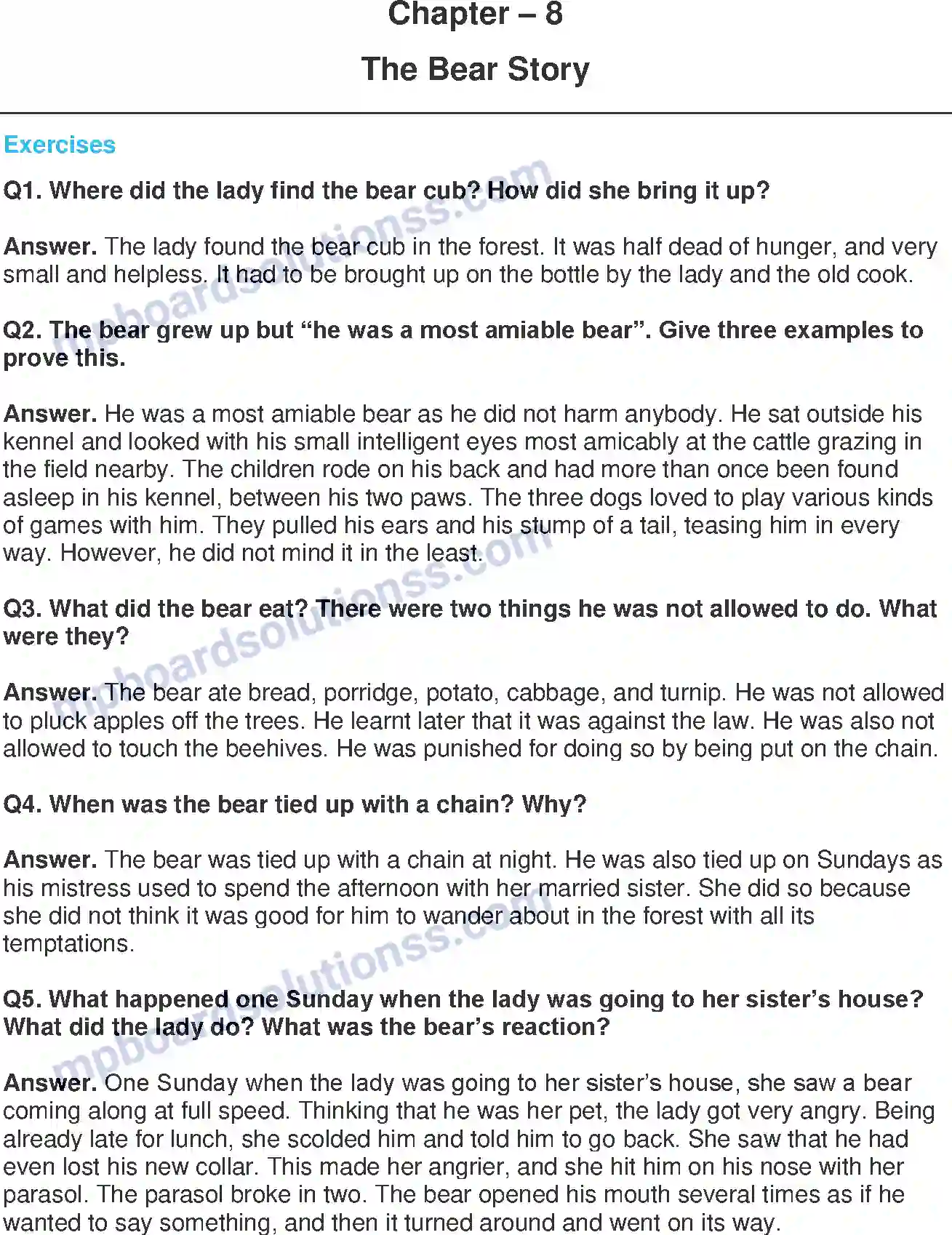 MP Board Book for Class 7 English The Bear Story Image 1