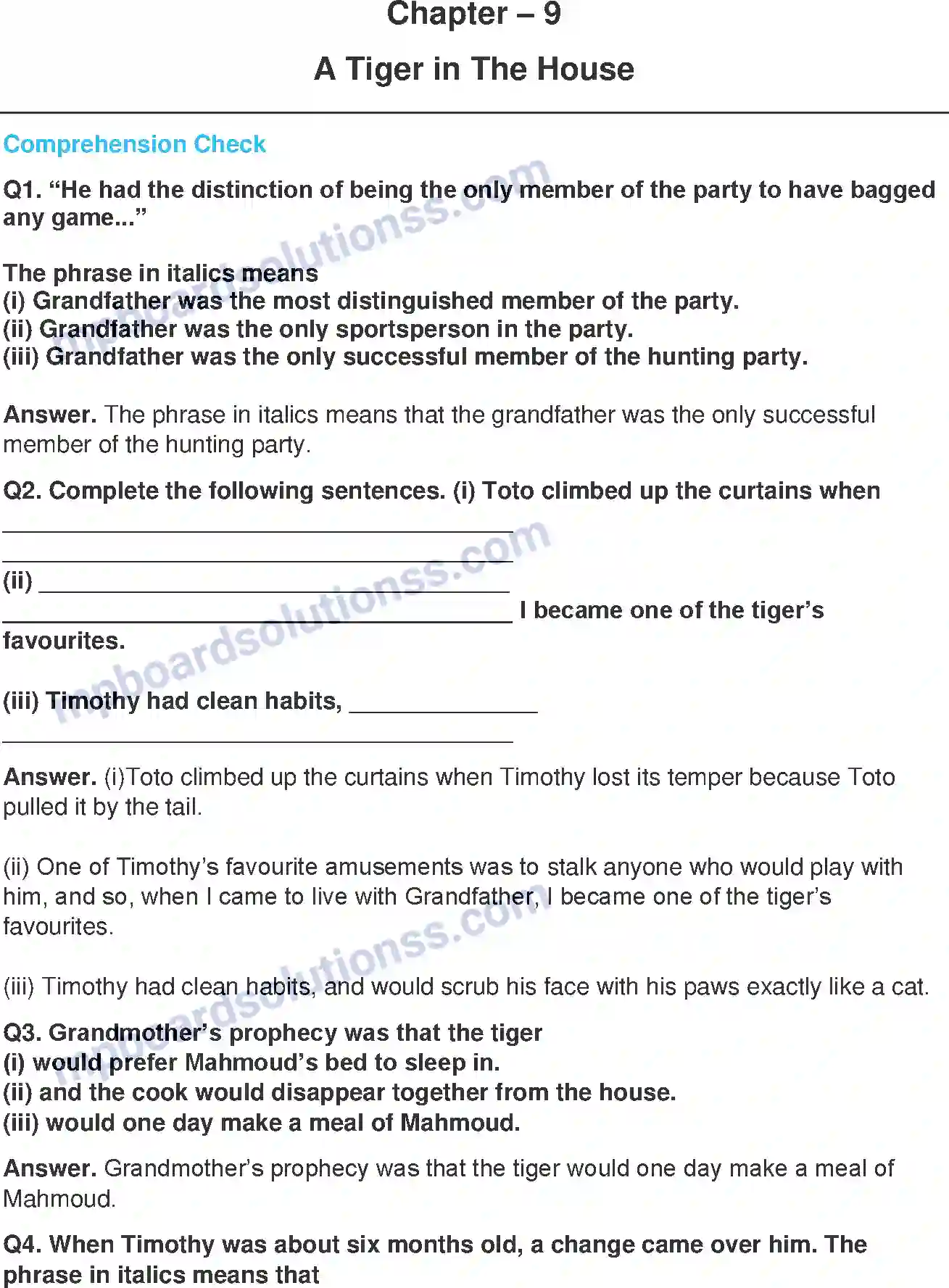 MP Board Book for Class 7 English A Tiger in the House Image 1