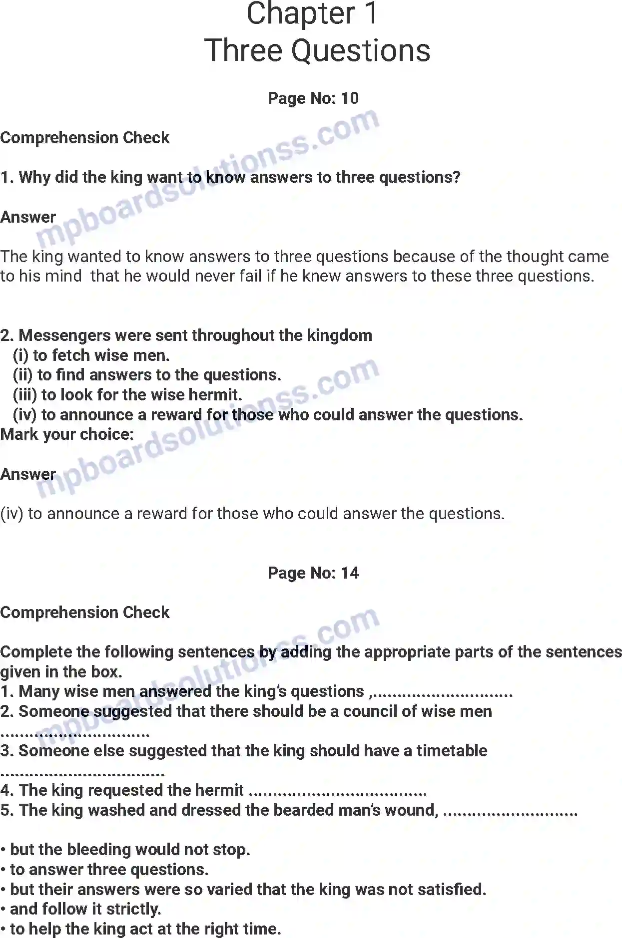 MP Board Book for Class 7 English Three Questions Image 1