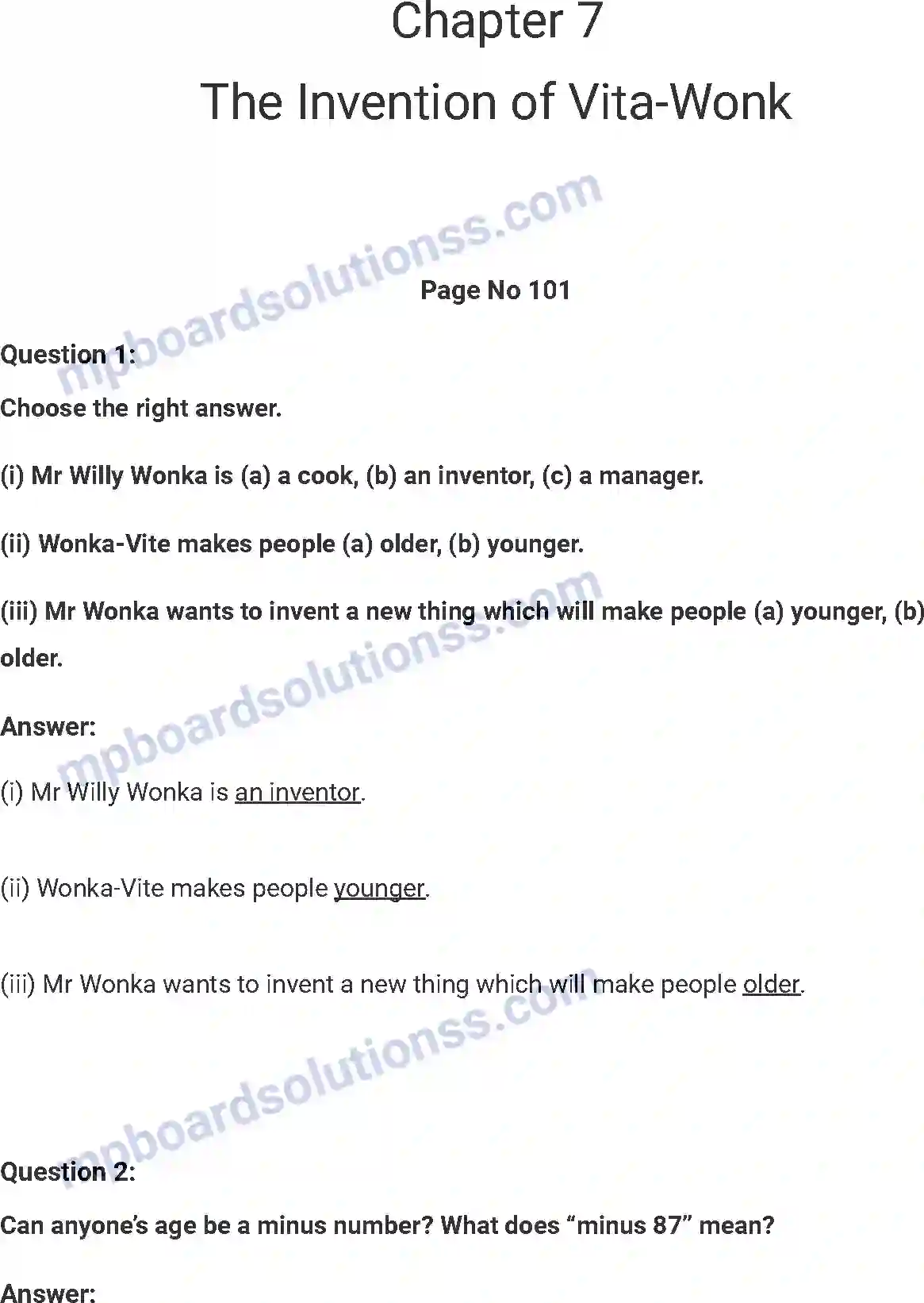 MP Board Book for Class 7 English The Invention of Vita-Wonk Image 1