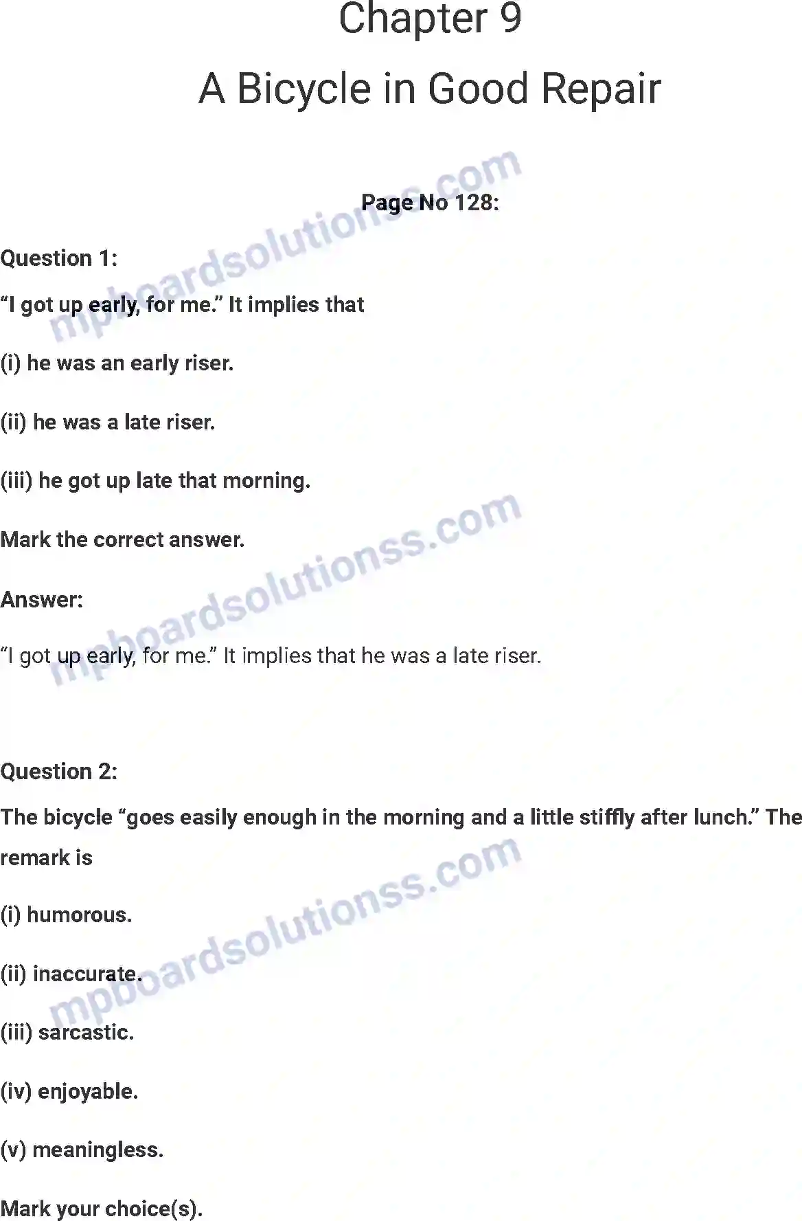 MP Board Book for Class 7 English A Bicycle in Good Repair Image 1