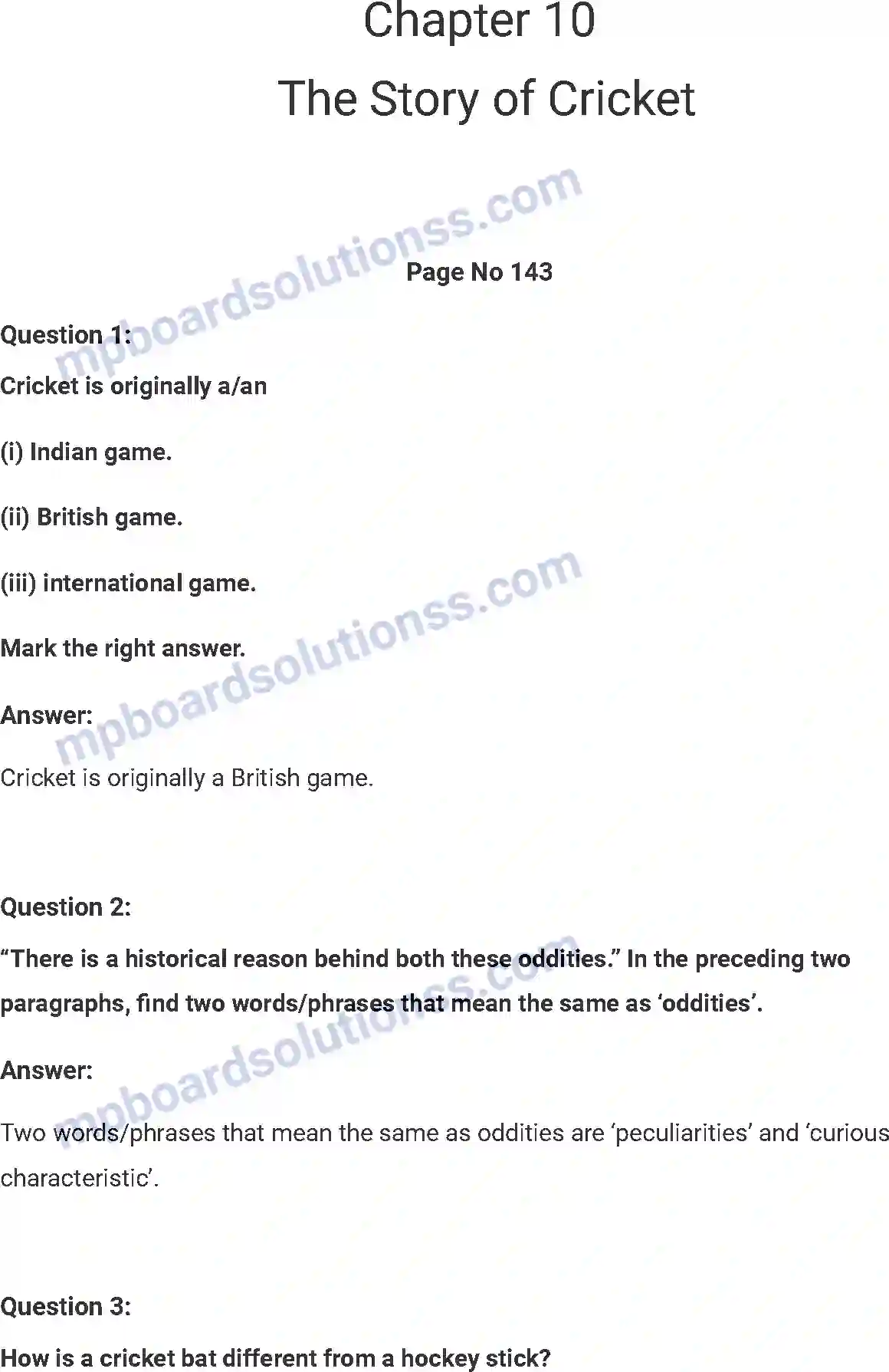 MP Board Book for Class 7 English The Story of Cricket Image 1