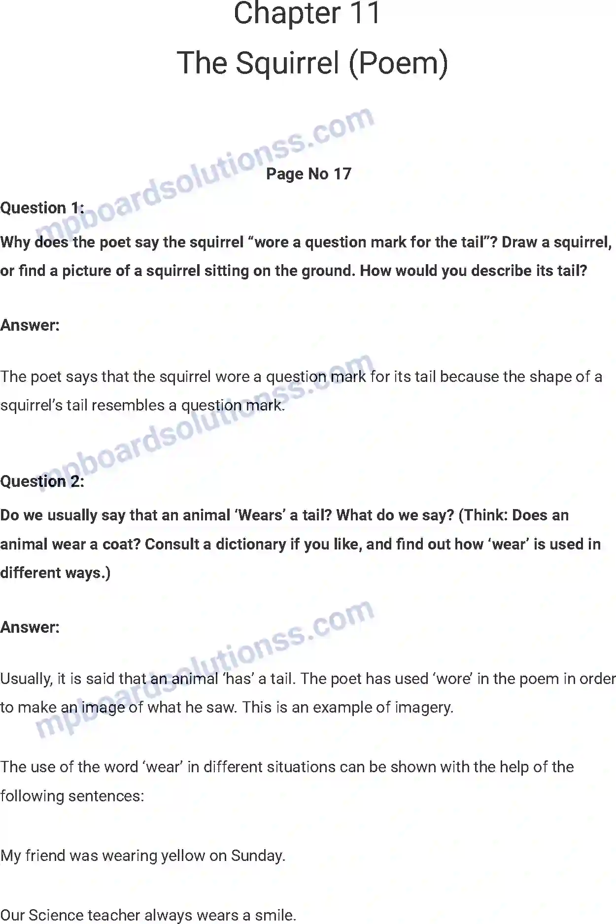 MP Board Book for Class 7 English The Squirrel (Poem) Image 1